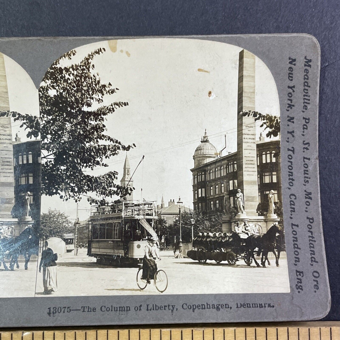 Column of Liberty Copenhagen Denmark Stereoview Antique c1901 Y1364