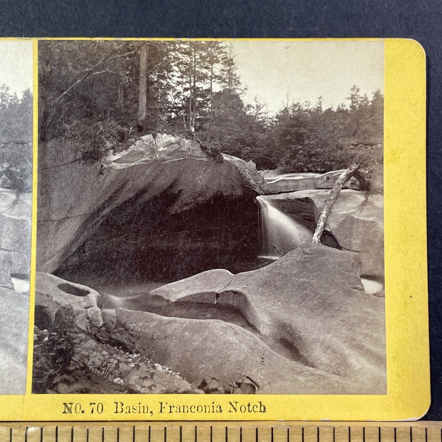 Franconia Notch River Basin Stereoview BW Kilburn Photo Card Antique c1872 X888