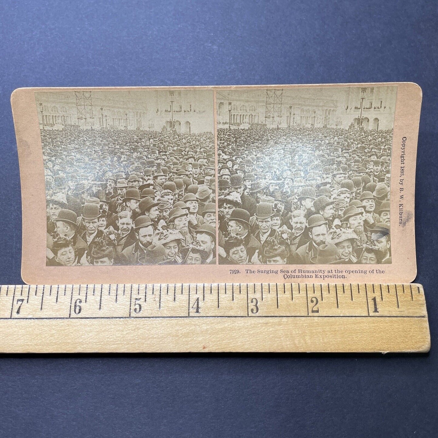 Antique 1893 Victorian Cheering Crowds Gather Stereoview Photo Card P2262