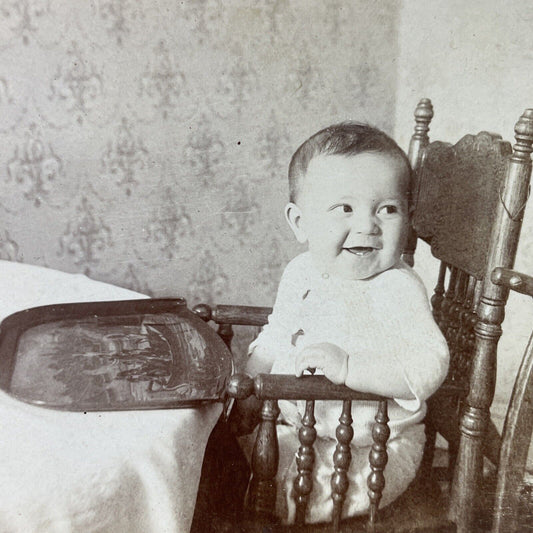 Antique 1899 Baby Sits In A Victorian High Chair Stereoview Photo Card P3367