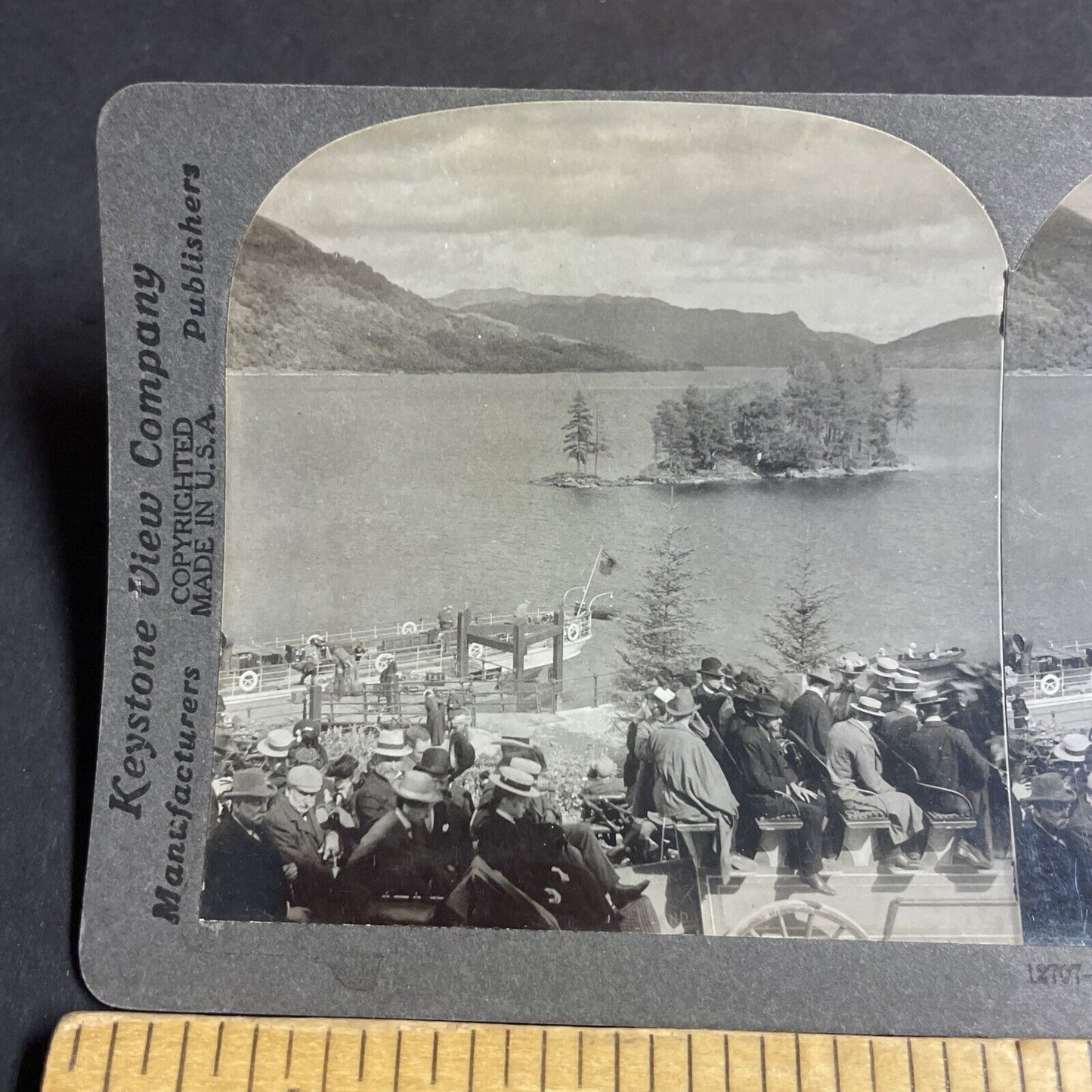 Antique 1909 Scottish People Travel By Coach & Ferry Stereoview Photo Card P4252