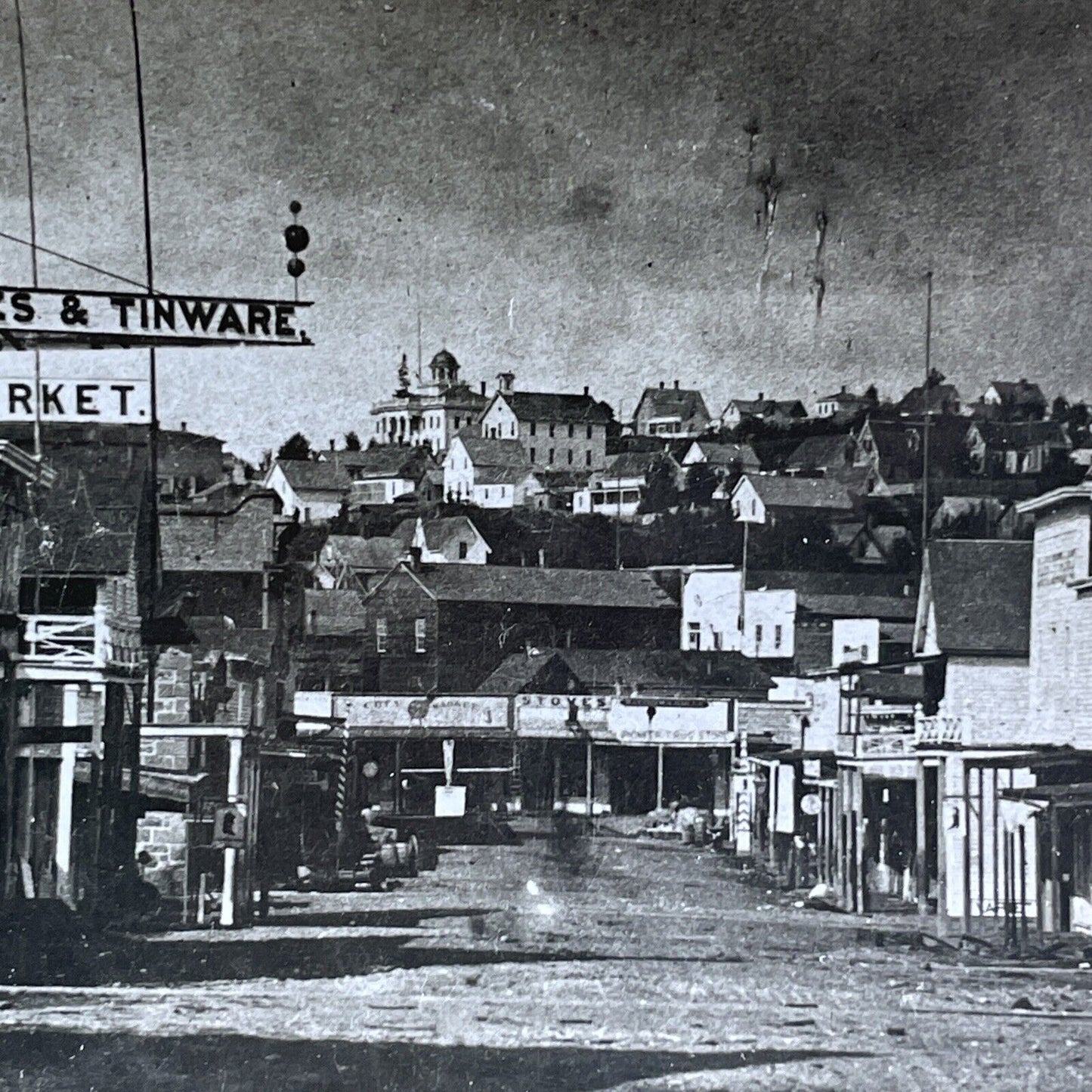 Seattle Washington Downtown Stereoview Original Celluloid Photo c1870s Y472