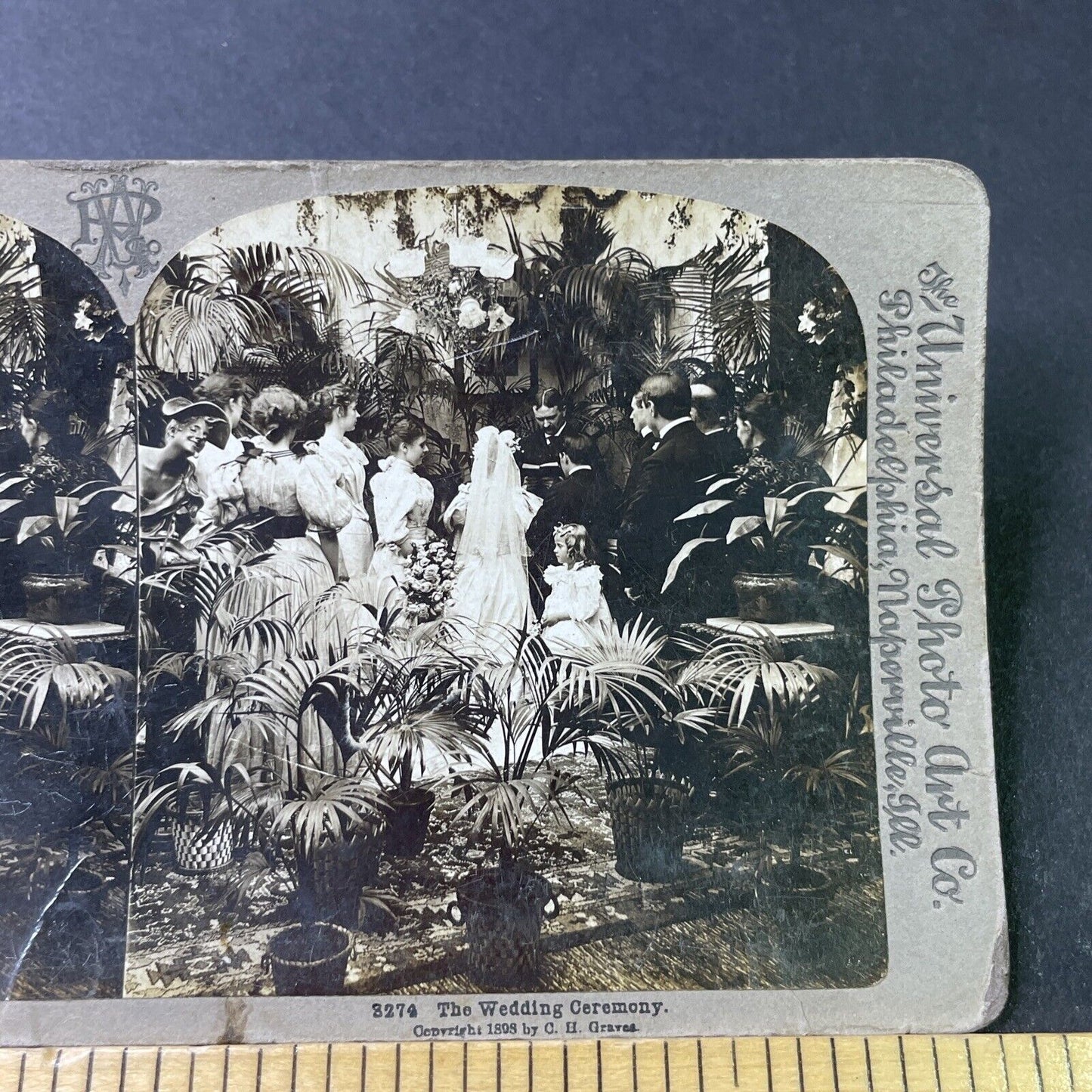 Antique 1898 Bride Groom Say Vows Victorian Wedding Stereoview Photo Card P2983