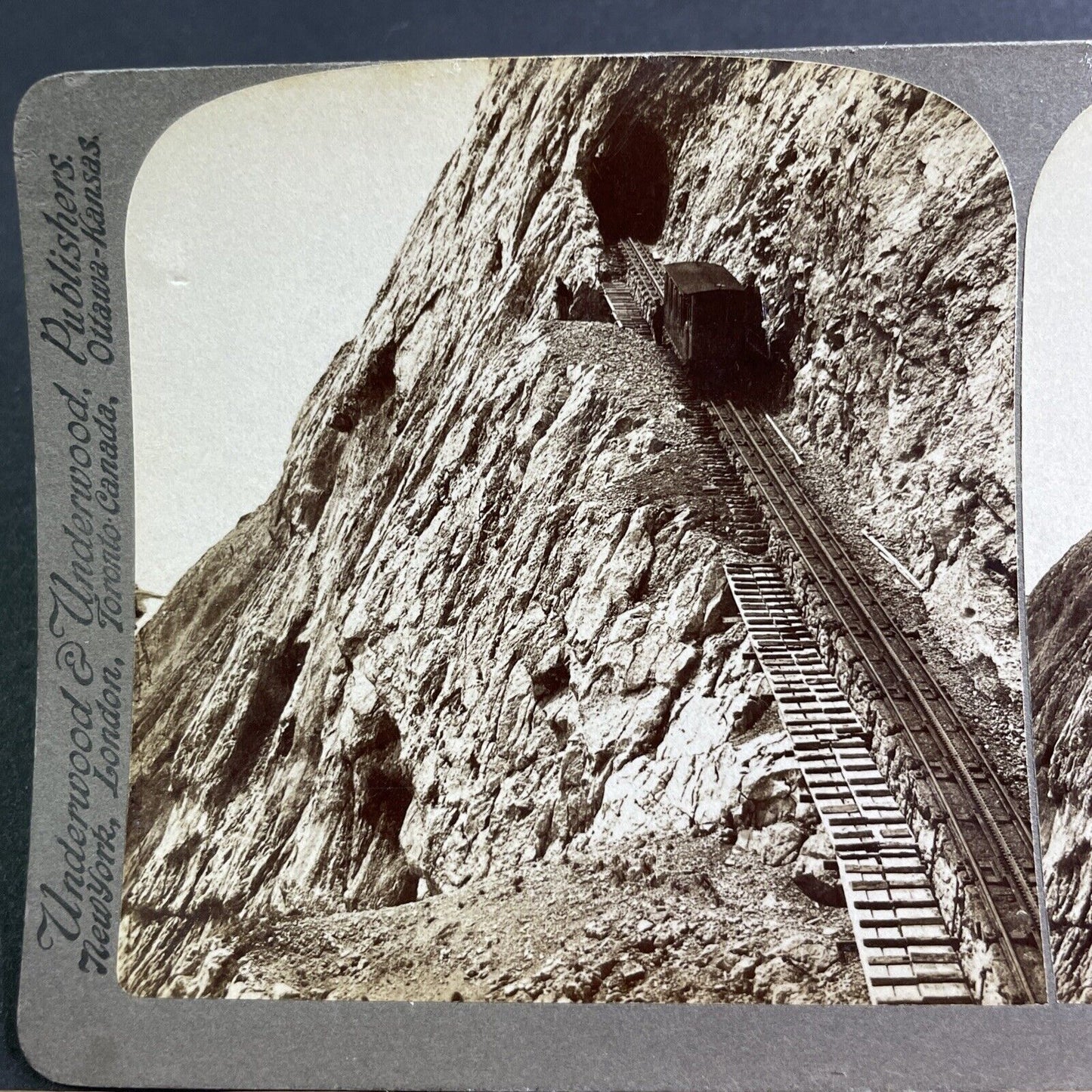 Antique 1897 Mt Pilatus Vertical Railroad Train Rail Stereoview Photo Card P2344