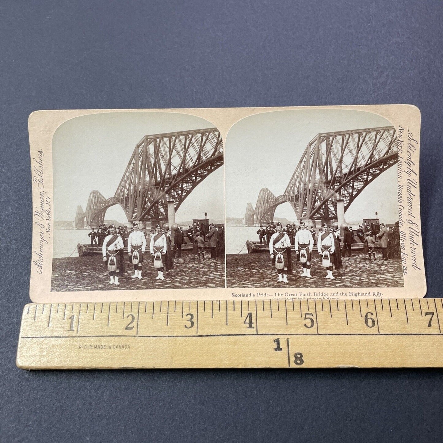 Antique 1896 Scottish Highlander Soldiers Pipers Stereoview Photo Card V3263