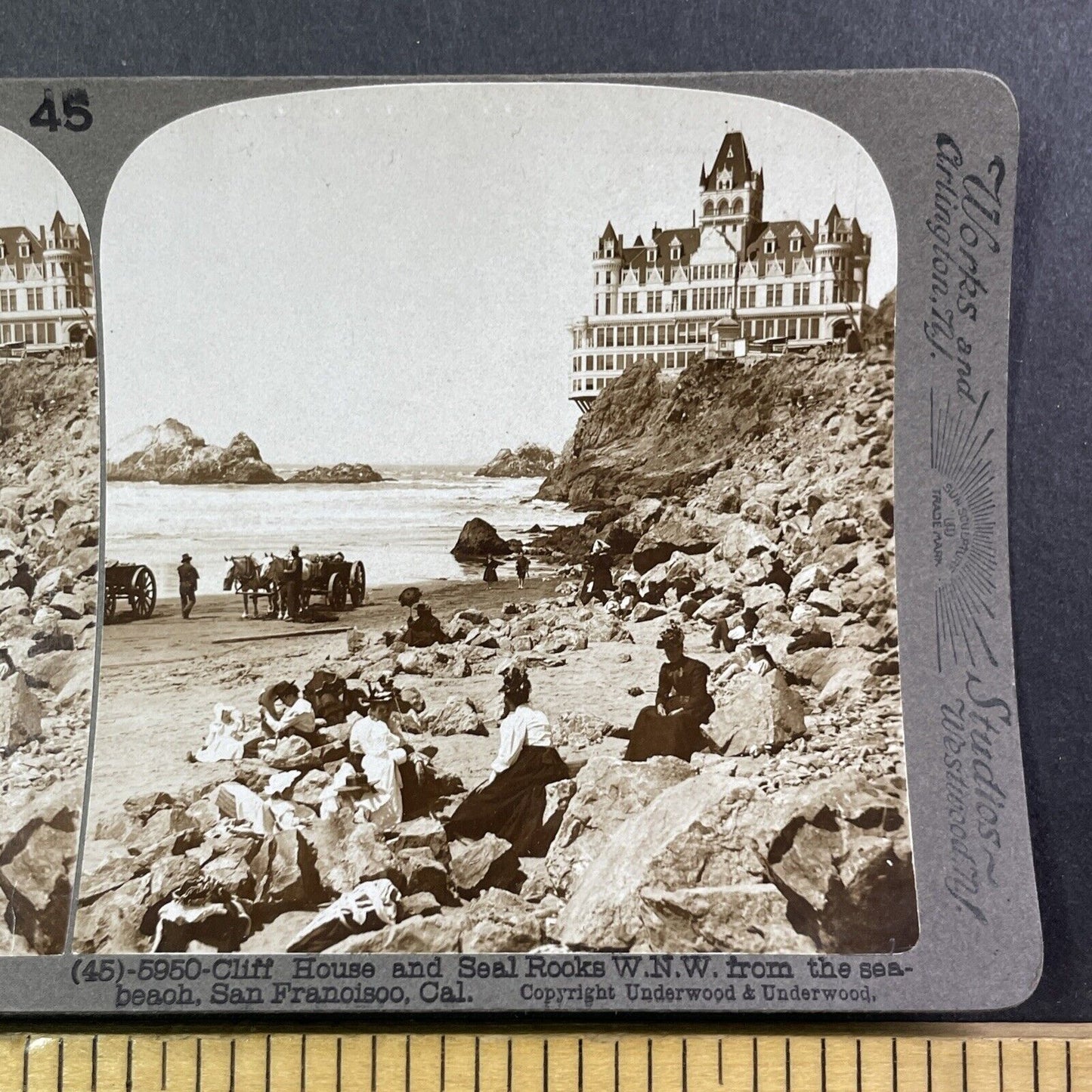 Cliff House and Beach Stereoview San Francisco California Antique c1899 Y520