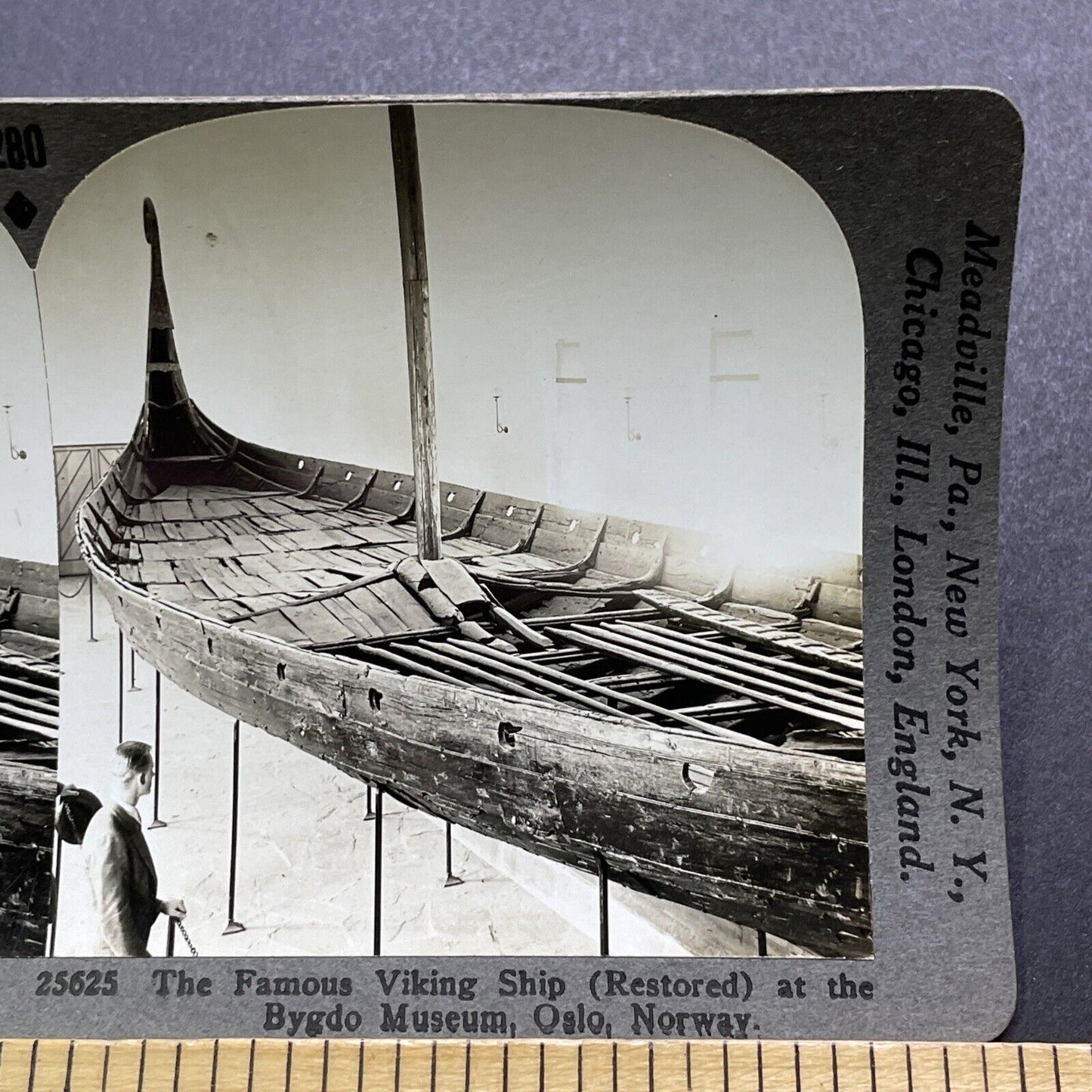 Antique 1920s Viking Battle Boat Oslo Norway Stereoview Photo Card V2977