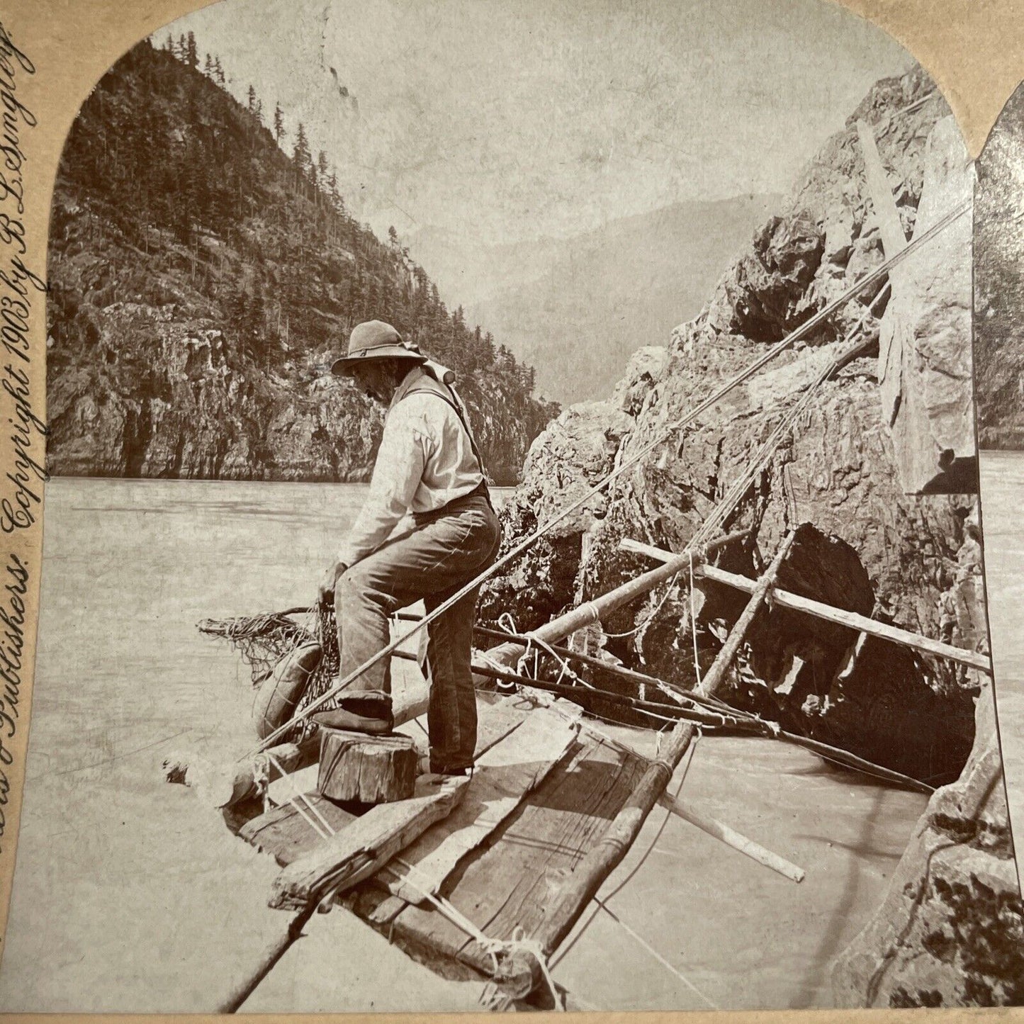 Antique 1903 Salmon Fishing Fraser River British Columbia Stereoview Photo PC614