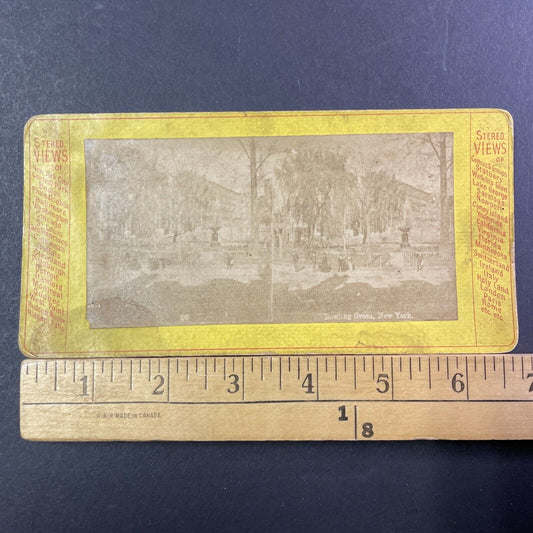Bowling Green Park Stereoview Manhattan New York Antique c1875 X1289