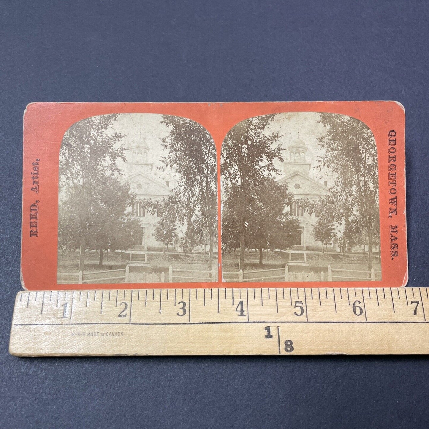 Antique 1860s Georgetown Massachusetts Town Hall Stereoview Photo Card V2116