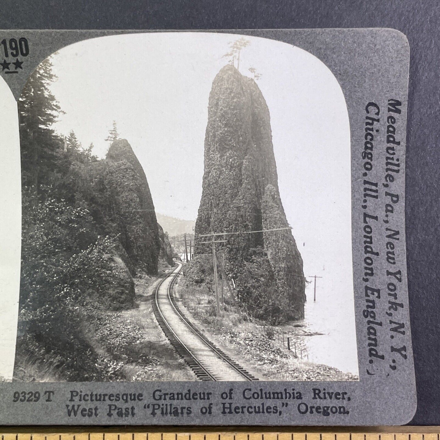 Hercules Pillars Train Pass Columbia River Oregon Stereoview c1909 Y1157