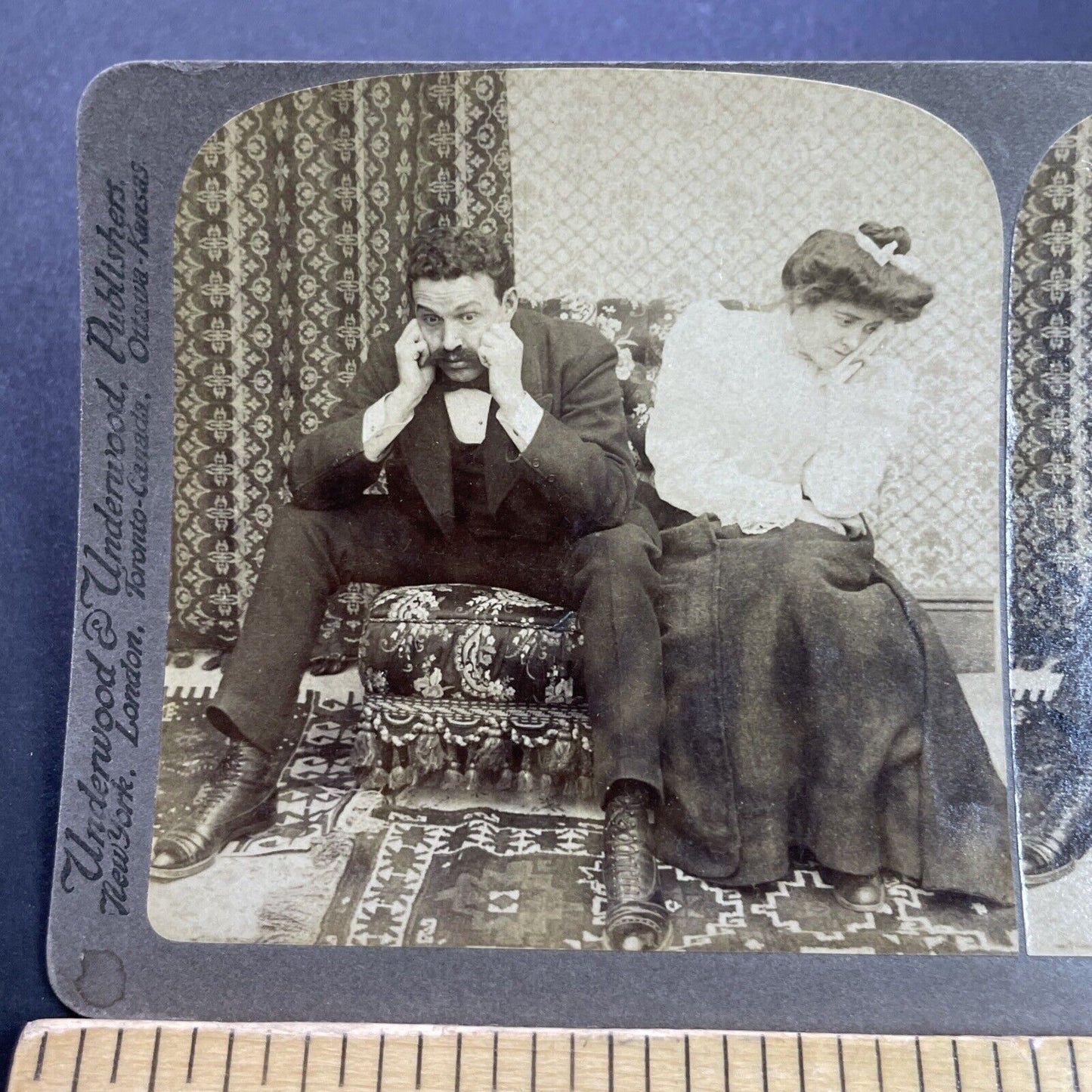 Antique 1900 Man And Woman Look Shocked! Stereoview Photo Card P3557