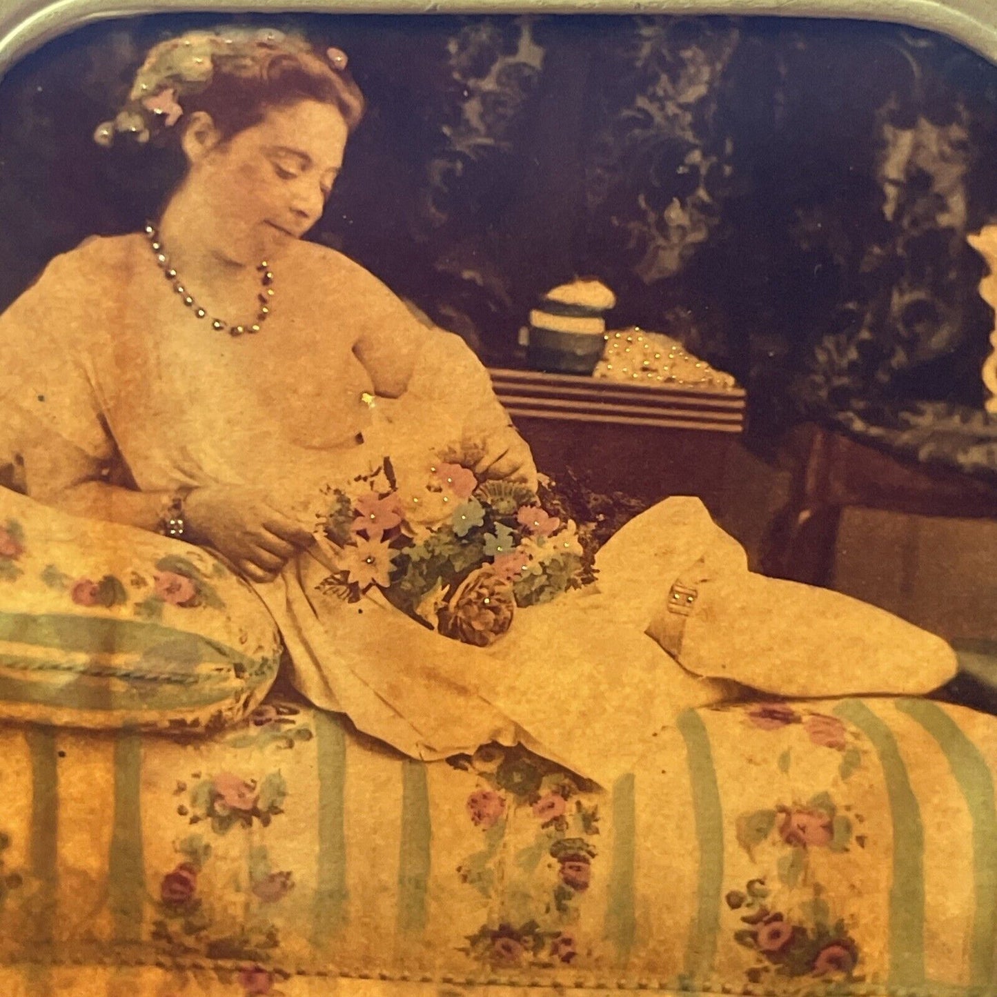 Nude Woman Seated Stereoview Hold-To-Light French Tissue Antique c1860s Y023