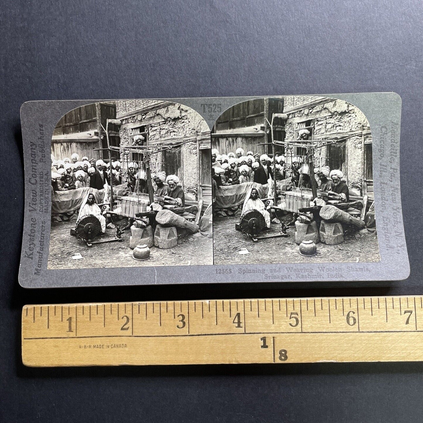 Antique 1918 Making Wool Clothes Srinagar India Stereoview Photo Card P1716