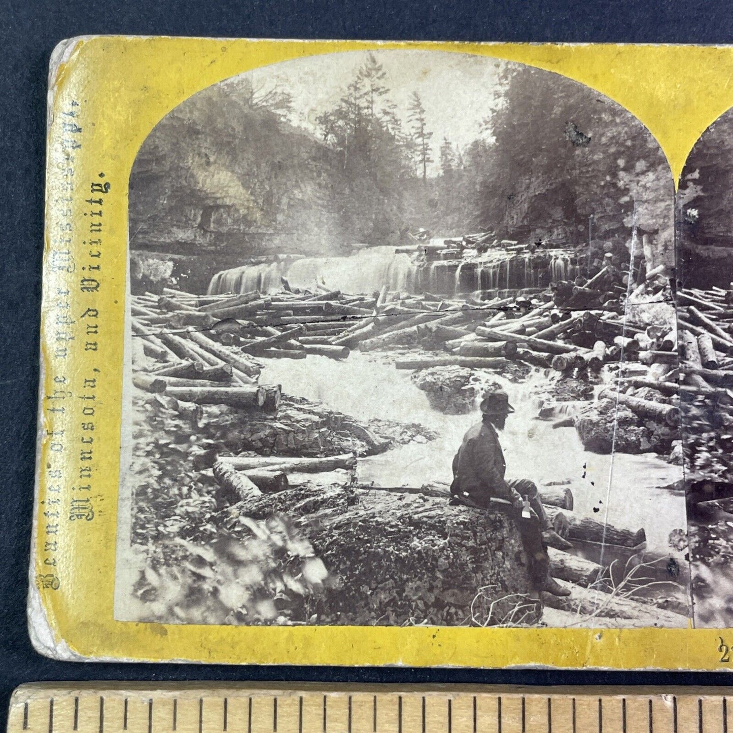 Willow River Wisconsin Log Jam Stereoview J. Carbutt Antique c1870s Y2420