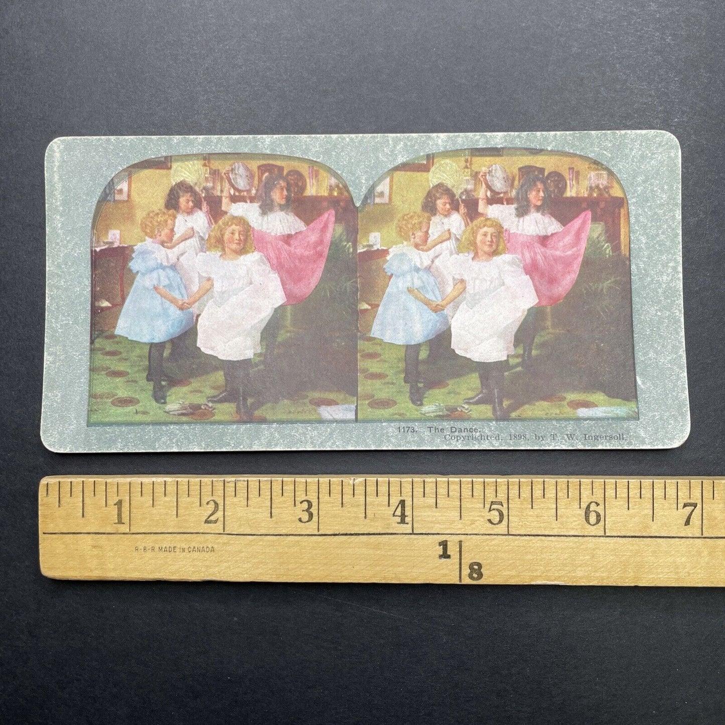 Antique 1898 Young Girls Dancing In Parlor Stereoview Photo Card P580-001