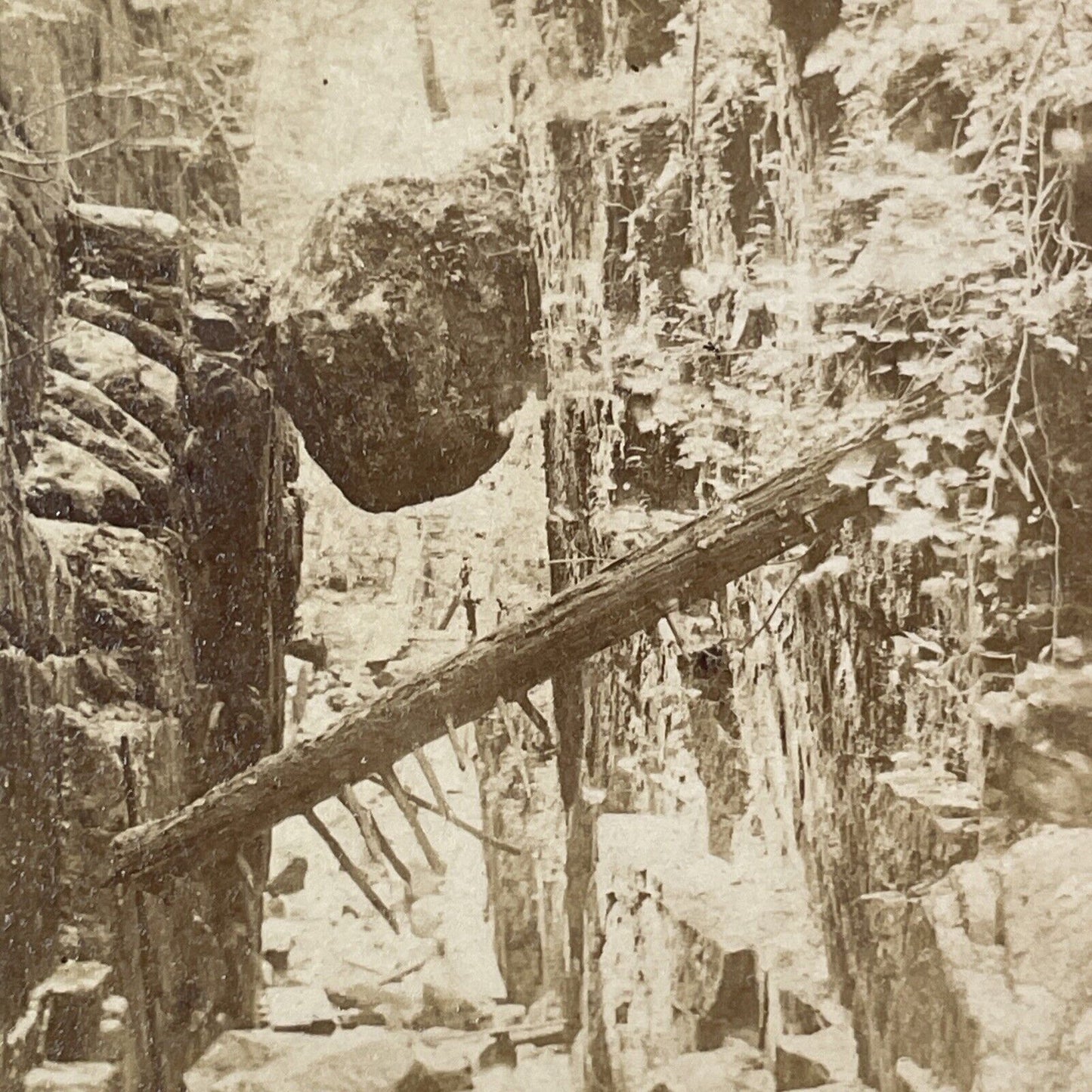 Boulder Flume Franconia Notch Stereoview Charles Bierstadt Antique c1870 X978