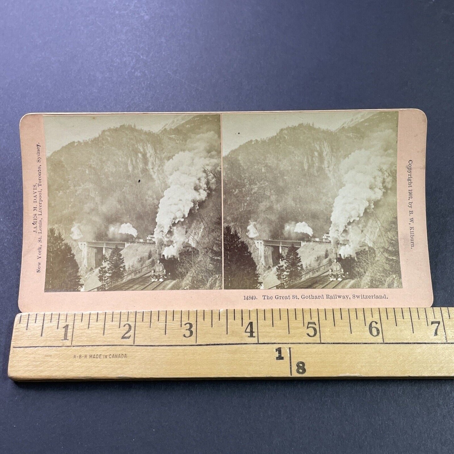 Antique 1902 St. Gotthard Railroad Switzerland Stereoview Photo Card P3905