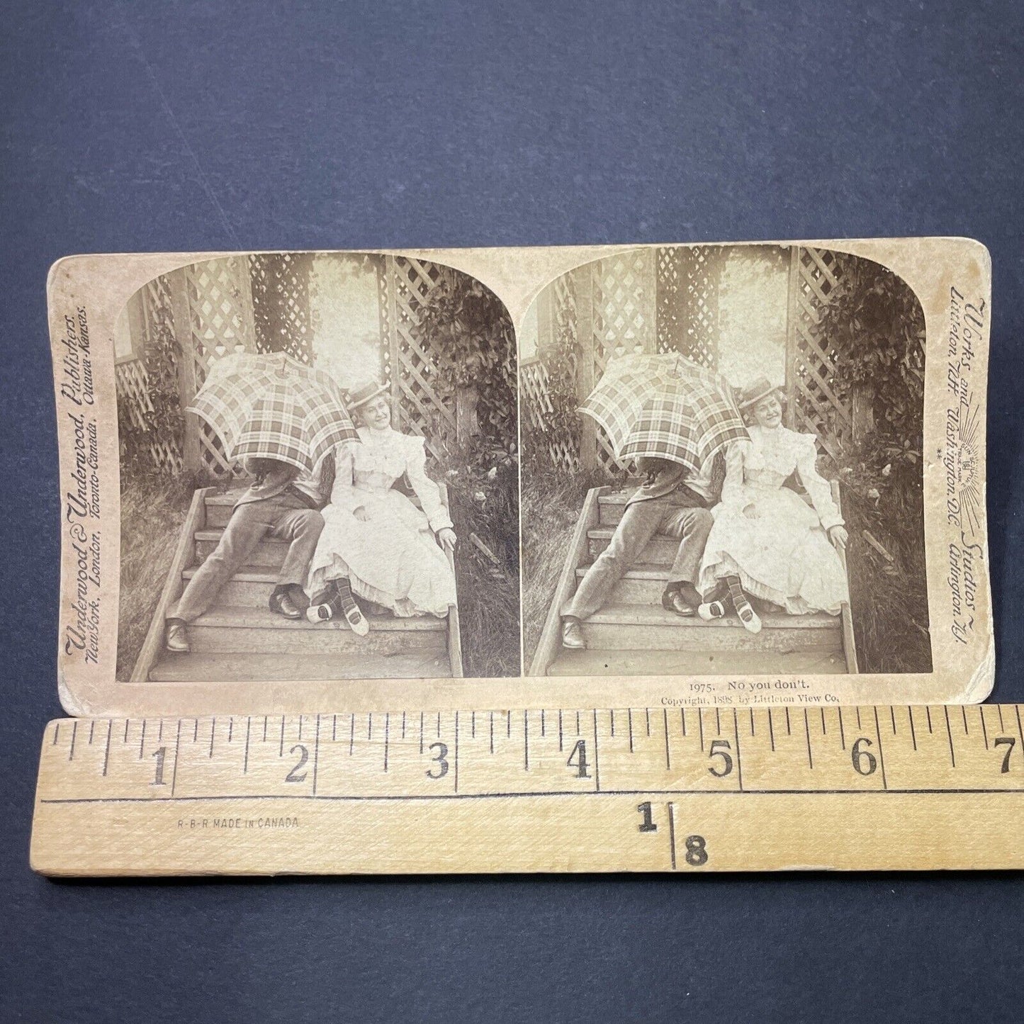 Antique 1898 Blushing Victorian Couple Flirting Stereoview Photo Card P3479