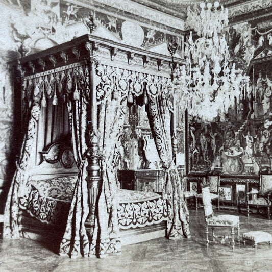 Antique 1894 Fontainebleau Palace Bedroom France Stereoview Photo Card P2383