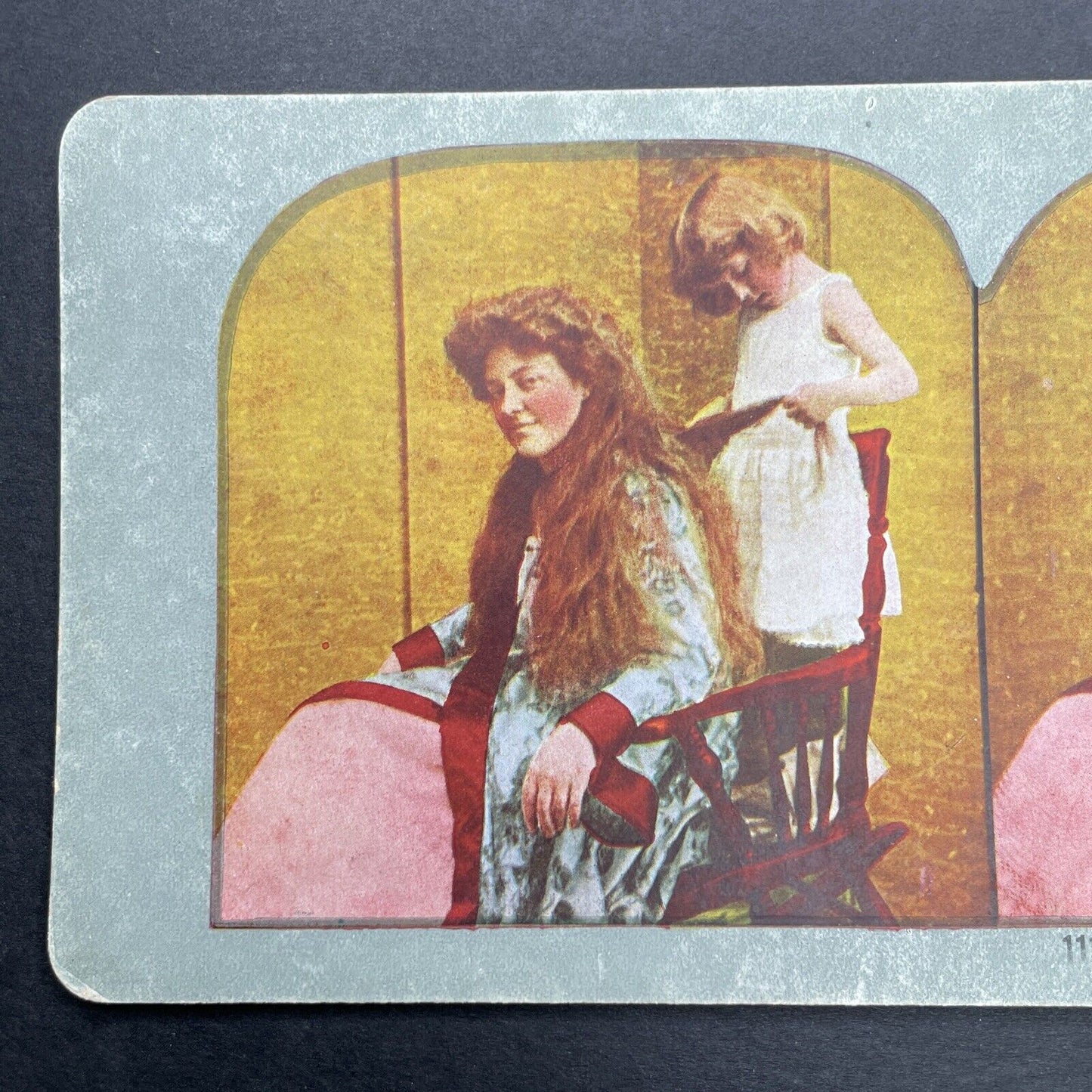 Antique 1905 Girl Braids Her Mother's Hair Stereoview Photo Card P1242