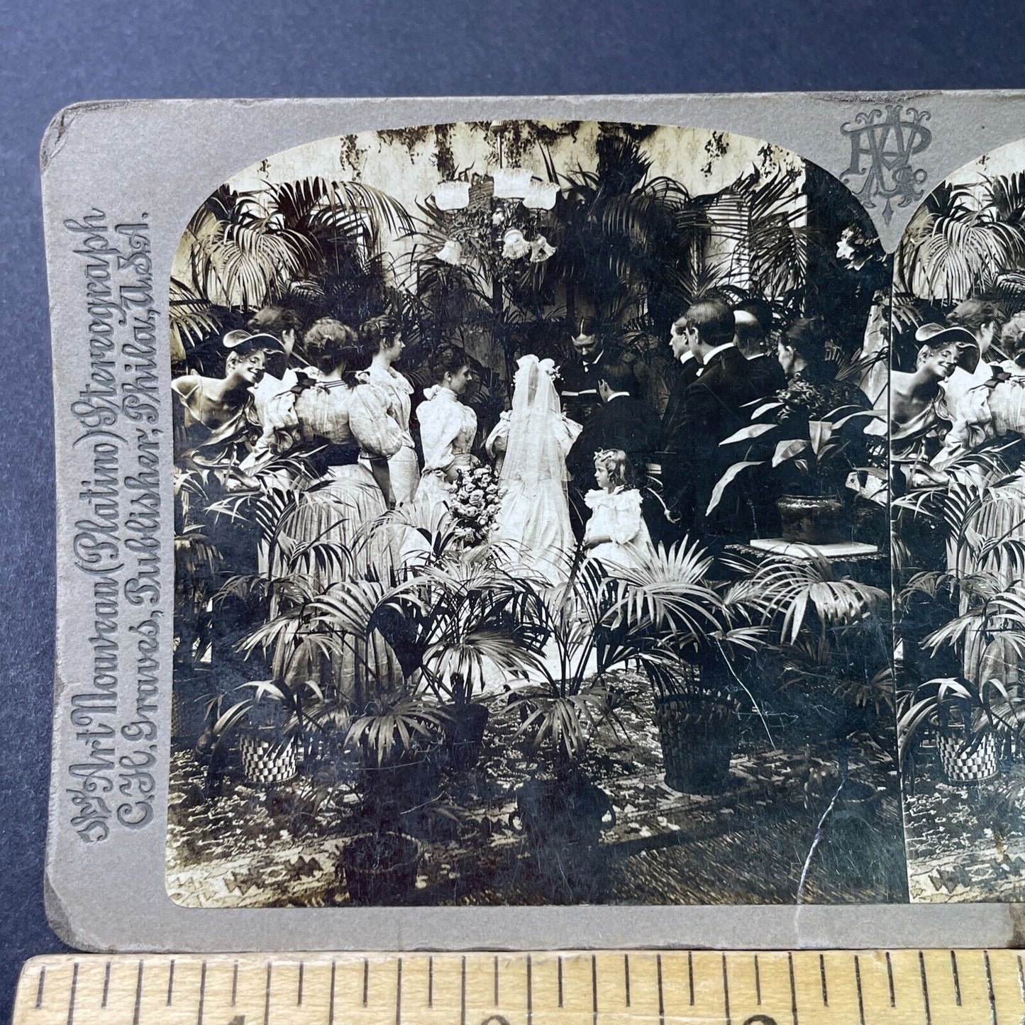 Antique 1898 Bride Groom Say Vows Victorian Wedding Stereoview Photo Card P2983