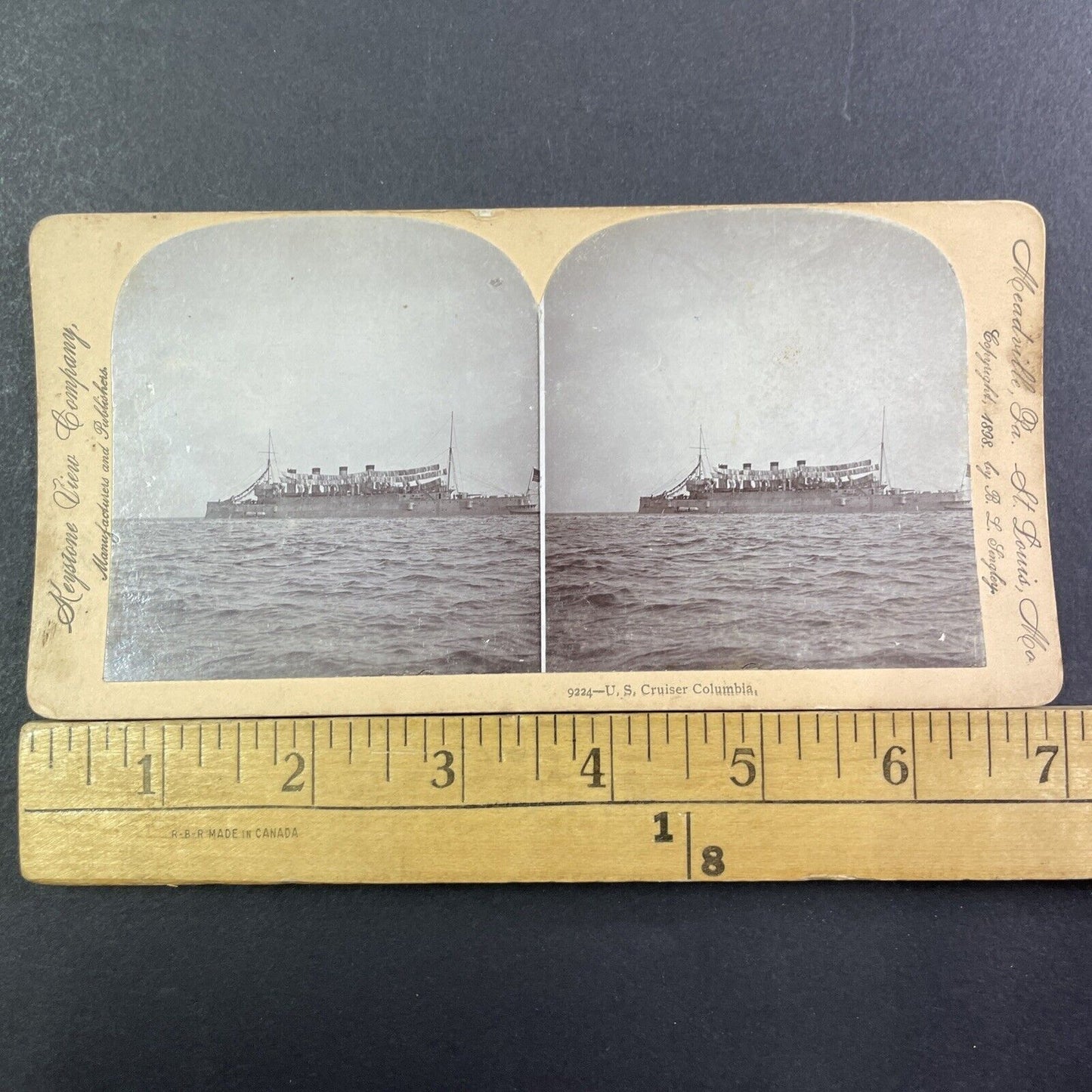 USS Colombia (C-12) US Navy Cruiser Ship Stereoview Antique c1898 X2611