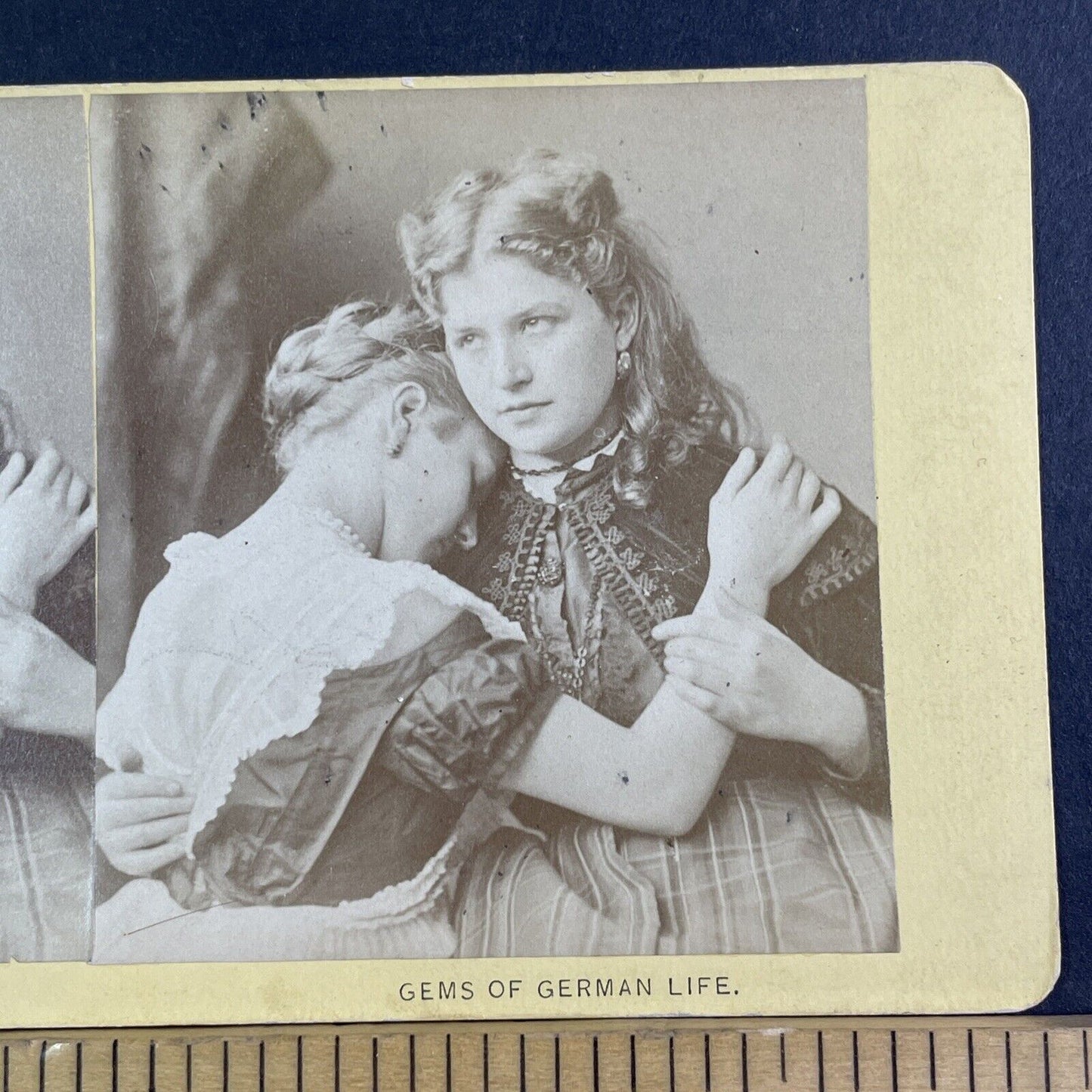 Beautiful German Women Hugging Stereoview Germany Antique c1870 X3210