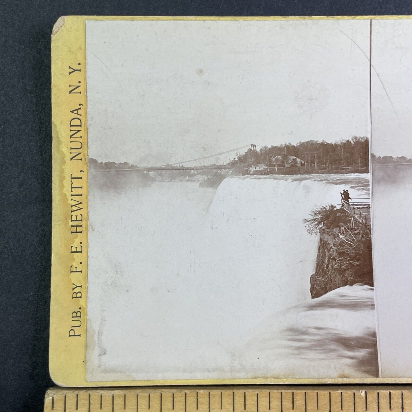Niagara Falls and Suspension Bridge Stereoview F.E. Hewitt Antique c1870s Y1048