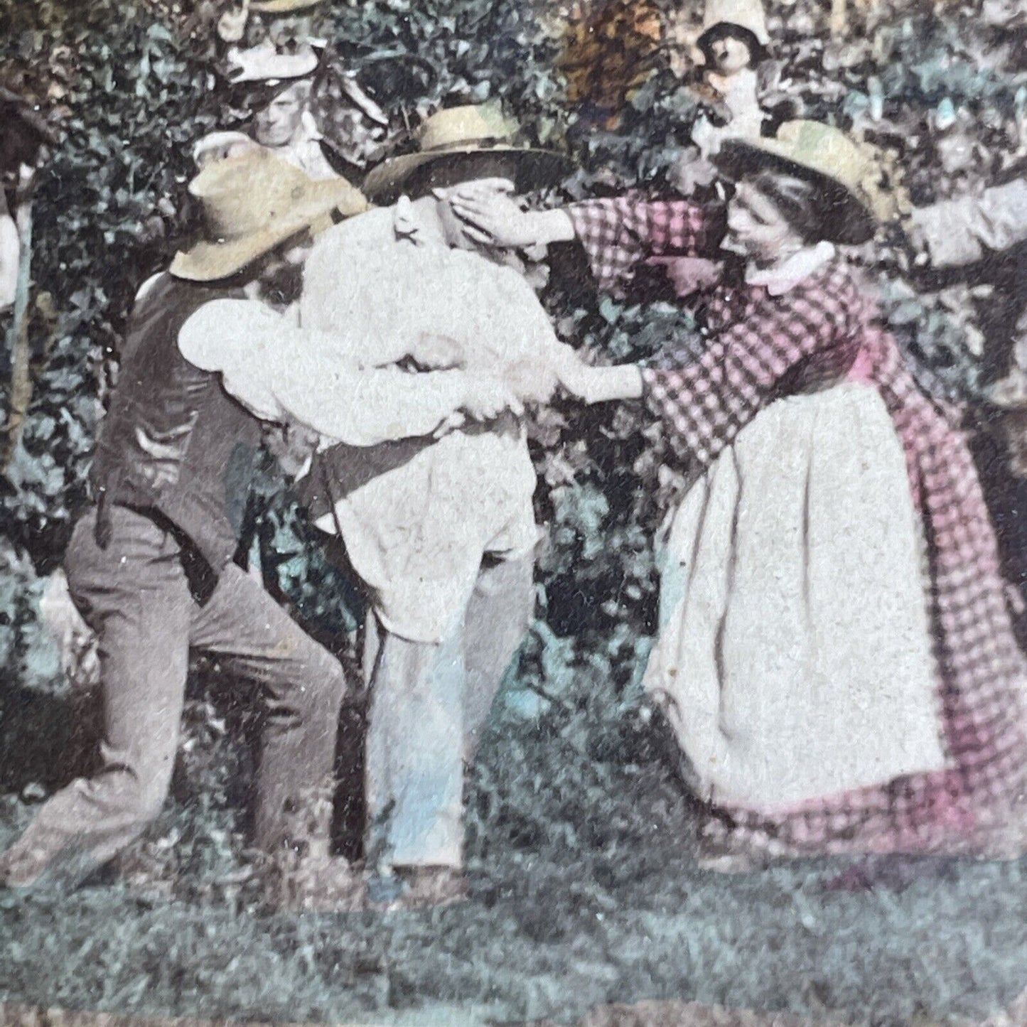 Antique 1880's Arresting A Vegetable Thief Stereoview Photo Card PC817