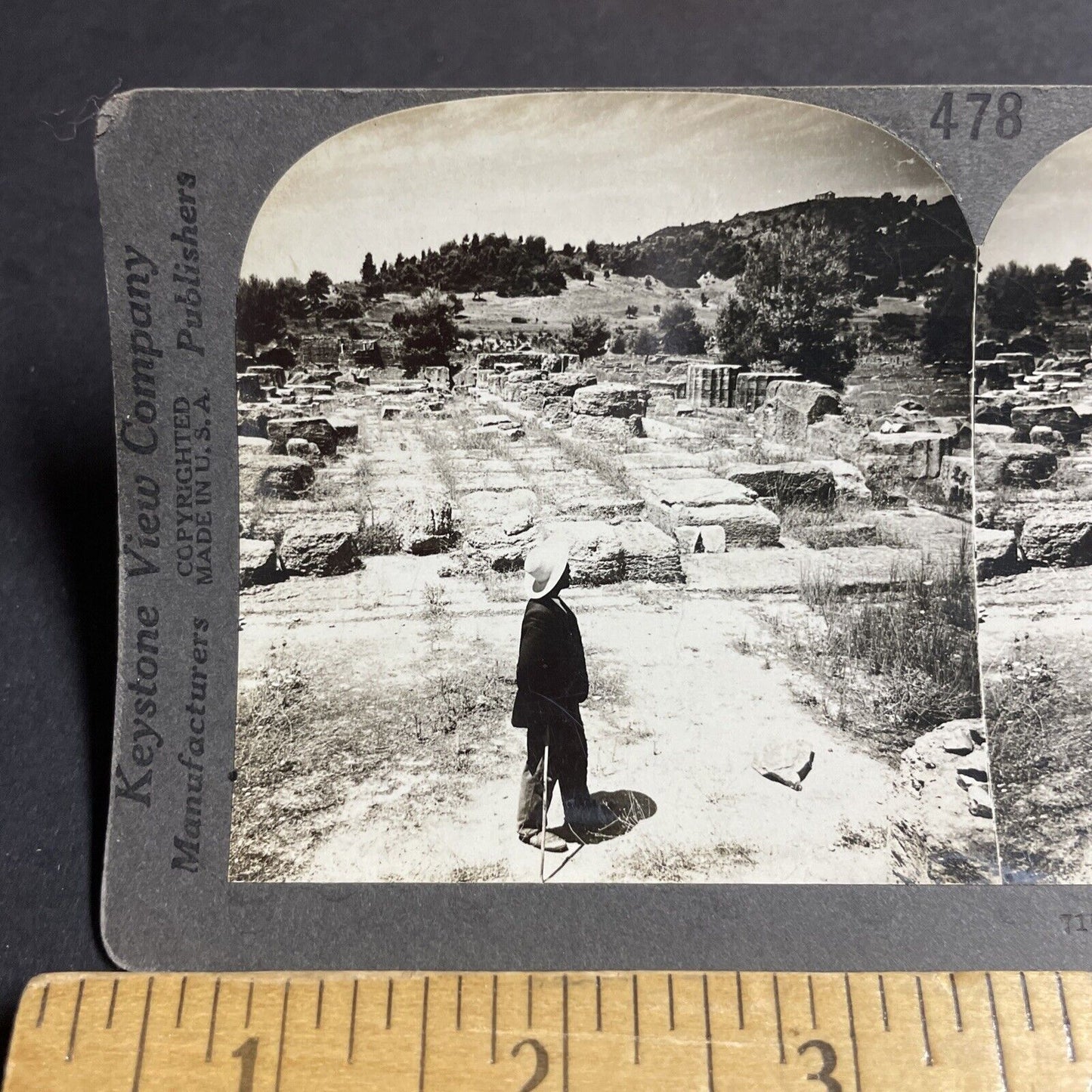 Antique 1910s Temple Of Zeus Ruins Olympia Greece Stereoview Photo Card P4401