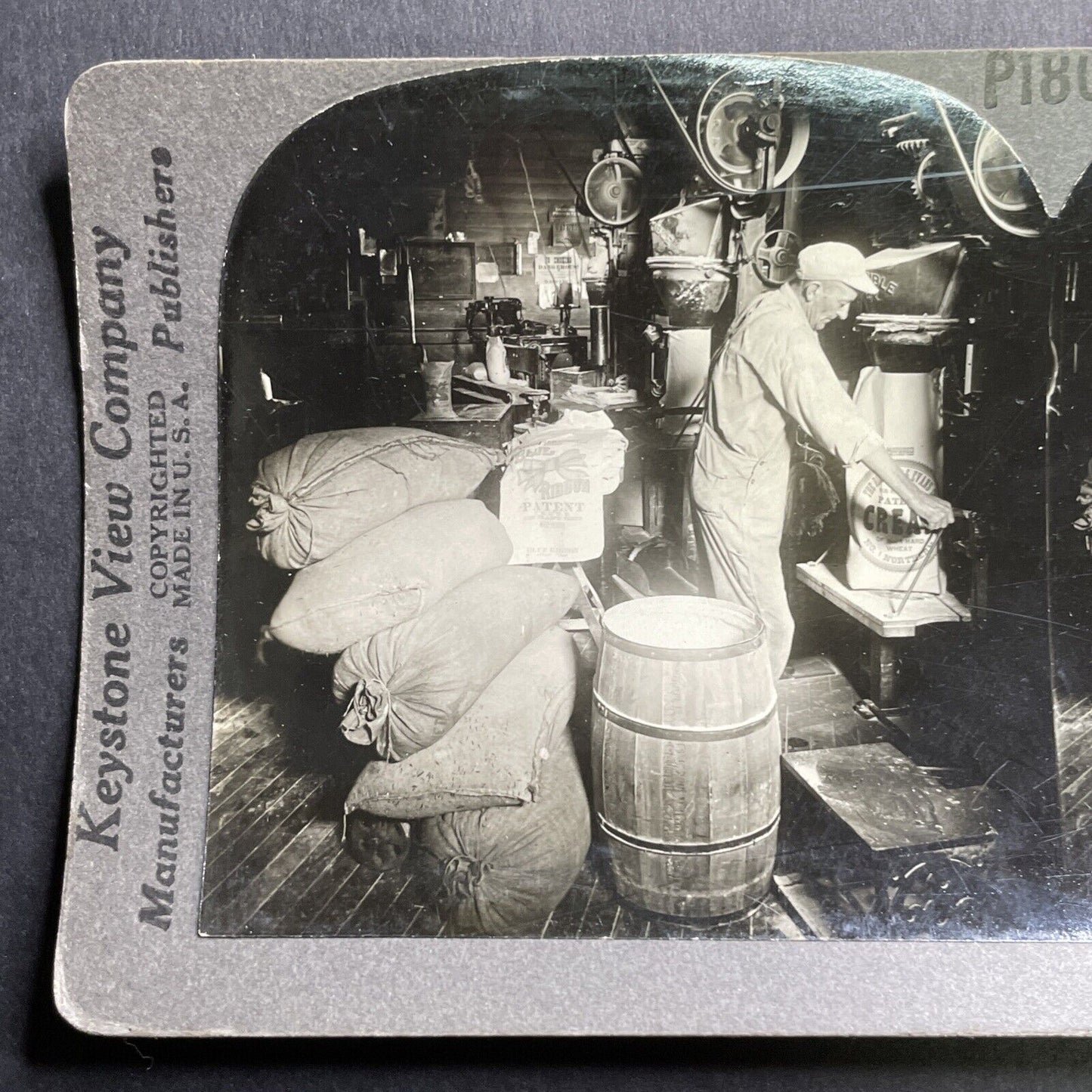 Antique 1909 Blue Ribbon Flour Factory Stereoview Photo Card P1671