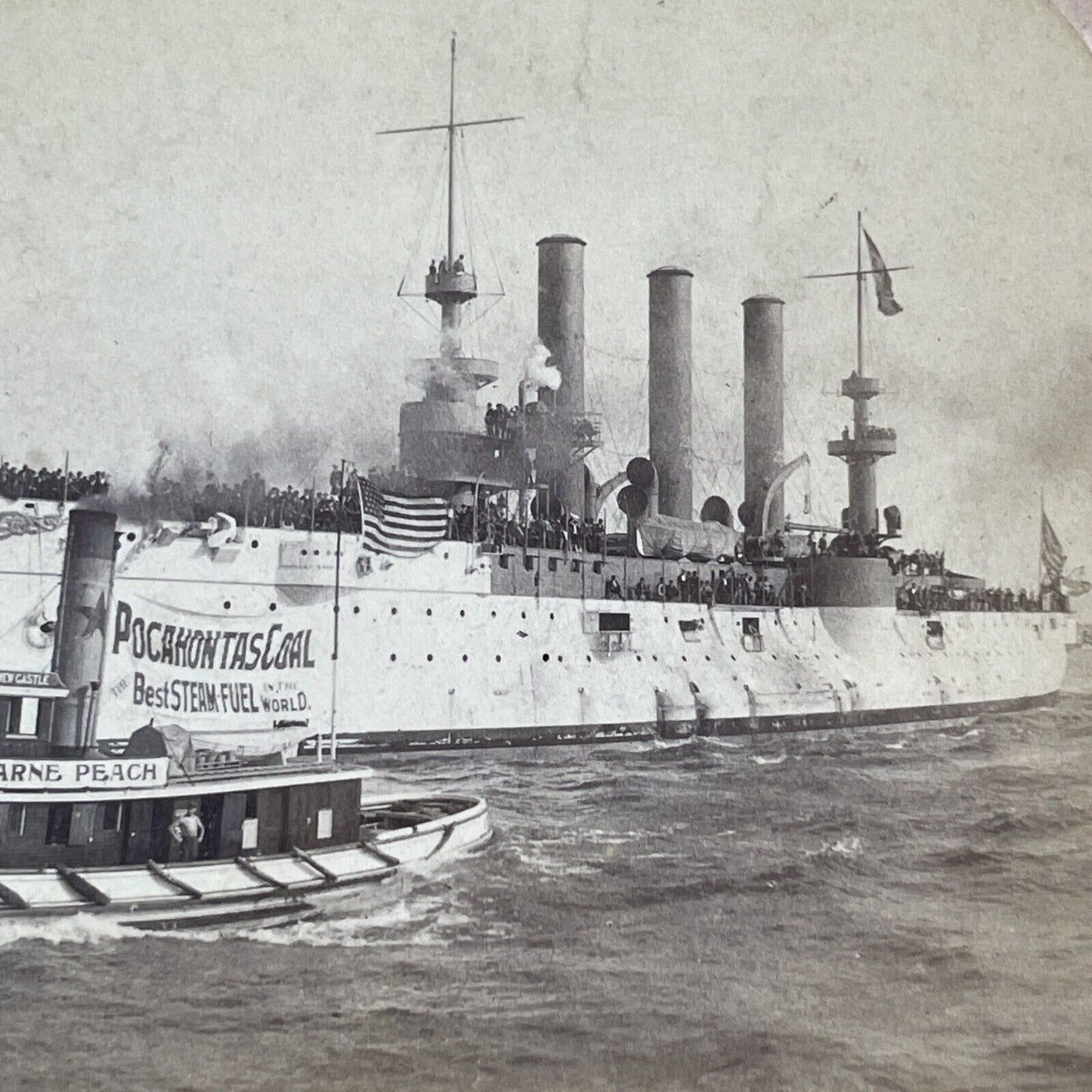 USS Brooklyn US Navy Battleship Returns Home Stereoview Antique c1899 X3177