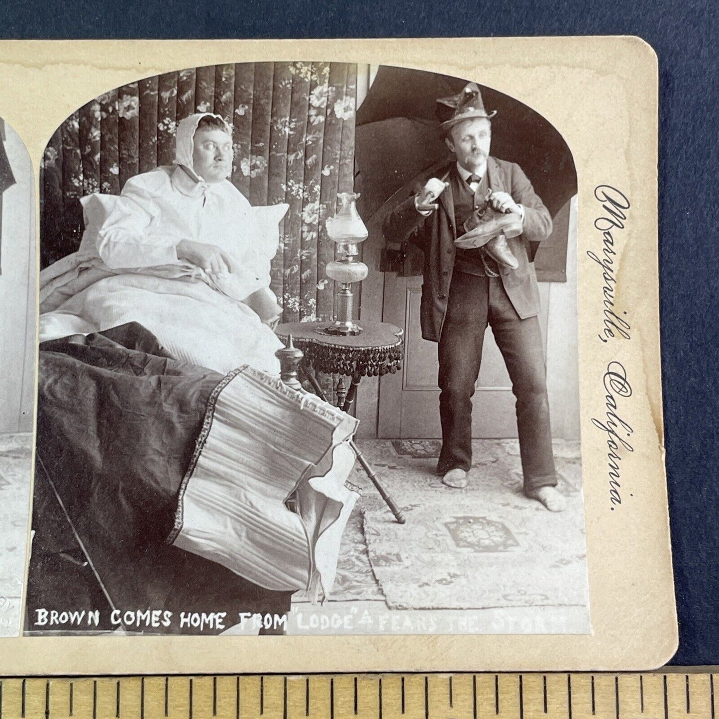 Angry Man Awaits Drunk Husband Stereoview Enno Nesemann Antique c1890 X4131