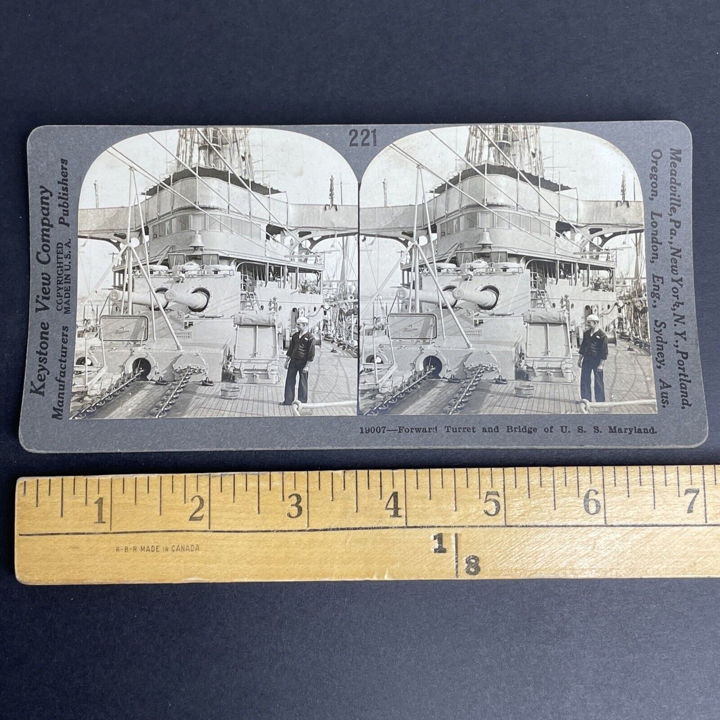 Antique 1918 U.S.S. Maryland Warship Naval Ship Stereoview Photo Card P908