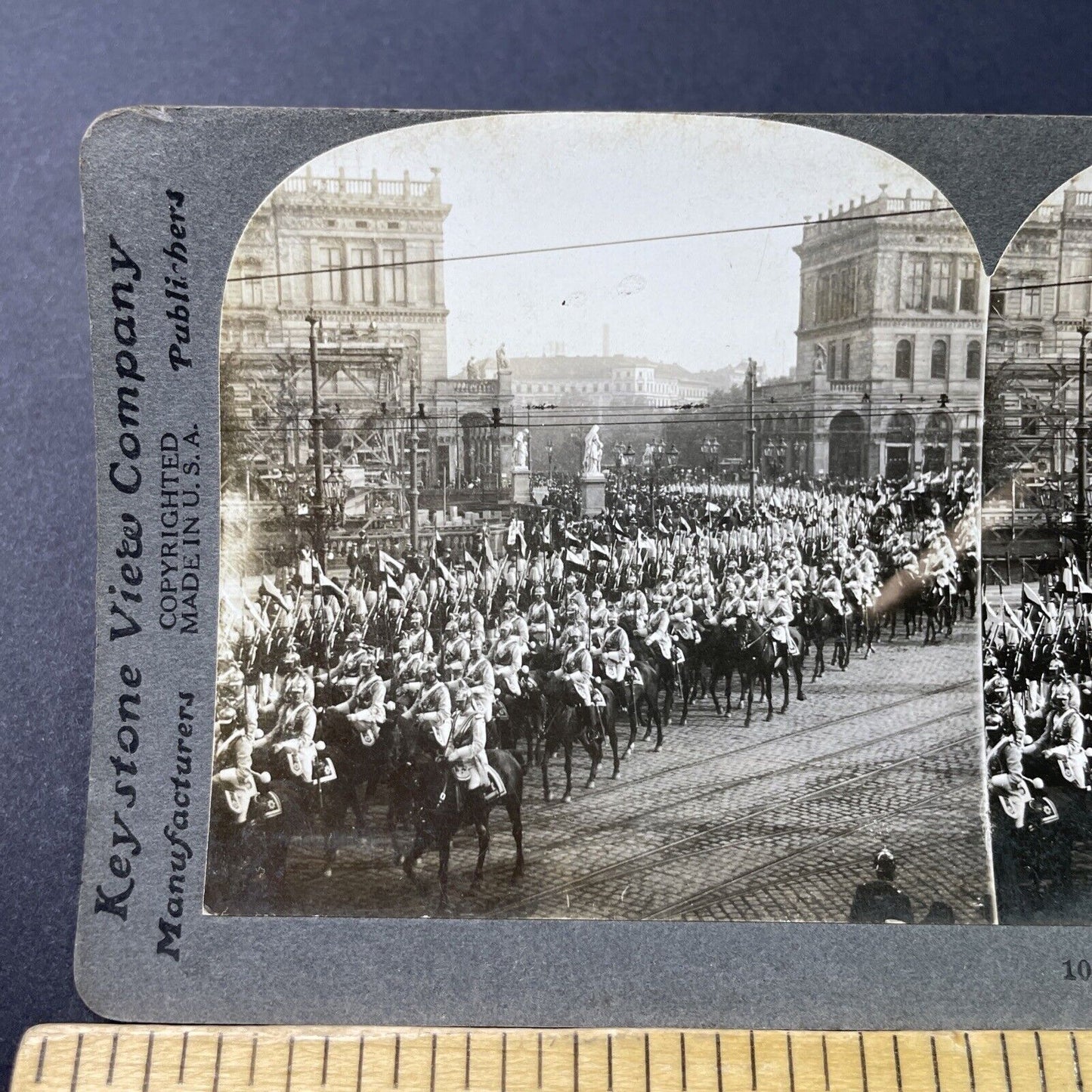 Antique 1914 German Cavalry Marching Berlin Germany Stereoview Photo Card P3036