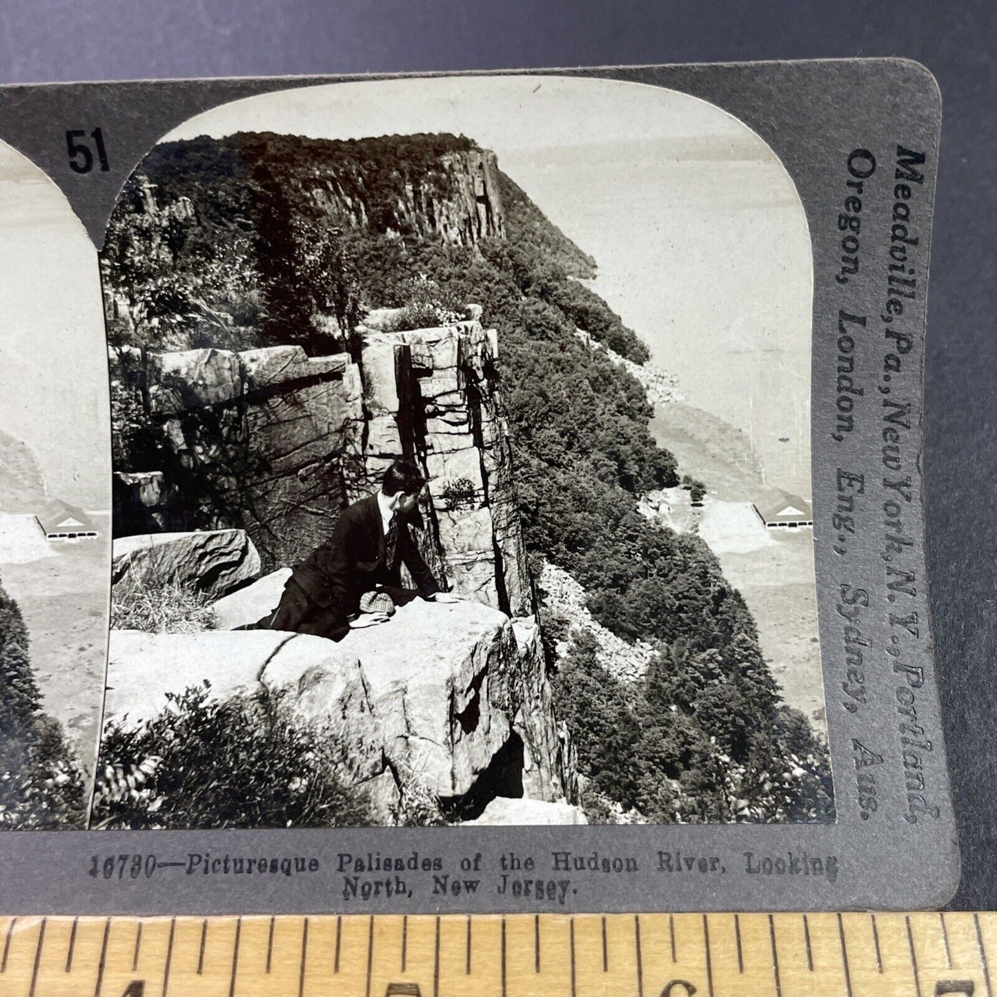 Antique 1920s Cliffs Over Hudson River New Jersey Stereoview Photo Card P3709