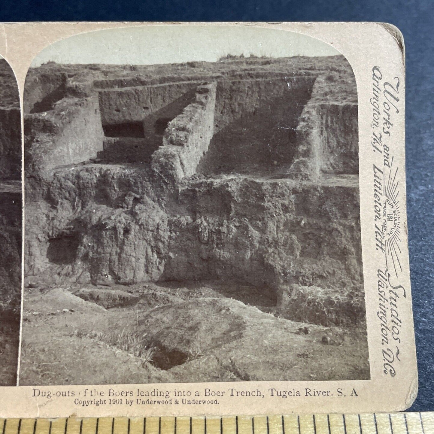 Antique 1901 Boer War Trenches Trenc Tugela River SA Stereoview Photo Card 5540