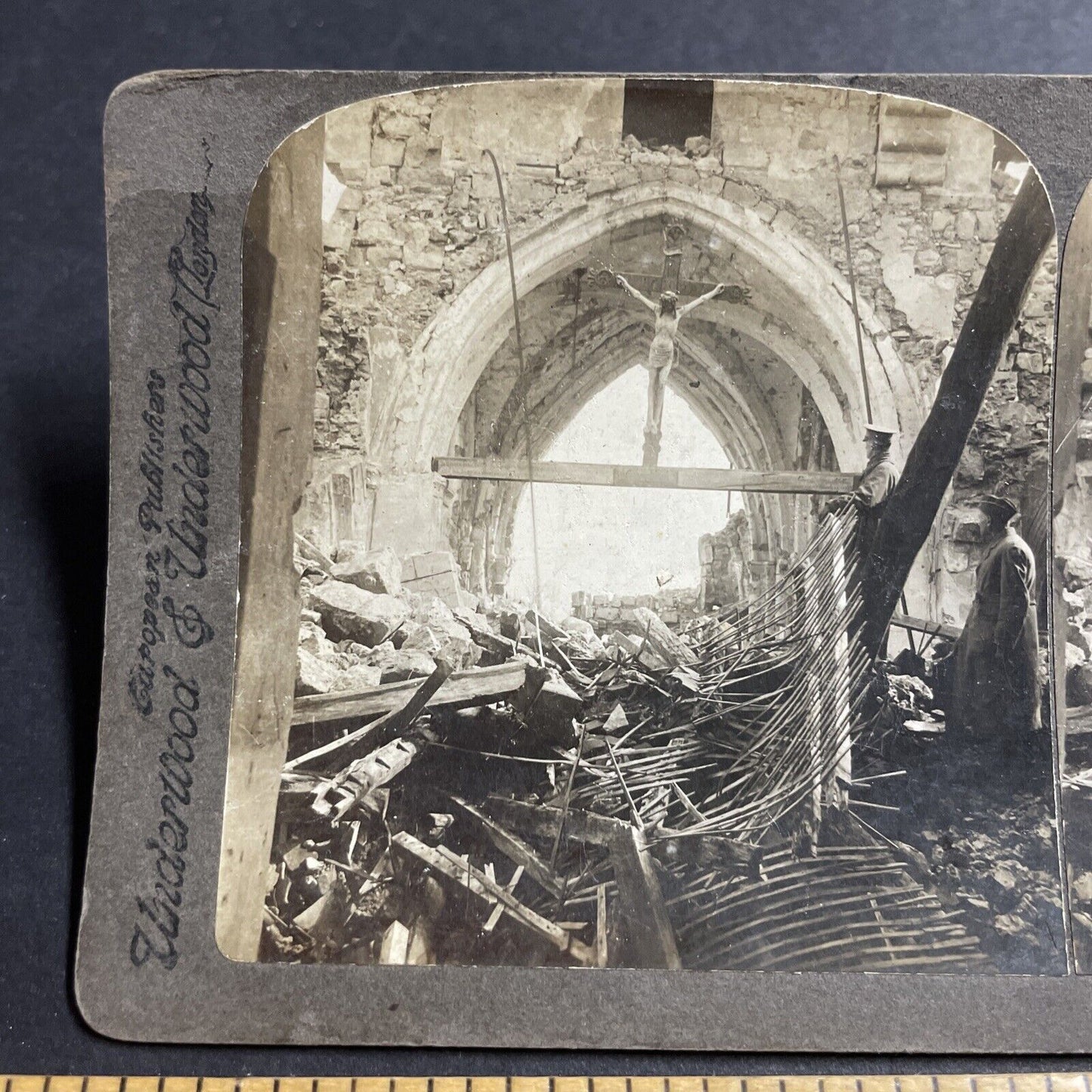 Antique 1916 The Miracle Of Lucy WW1 Bombing France Stereoview Photo Card P4997