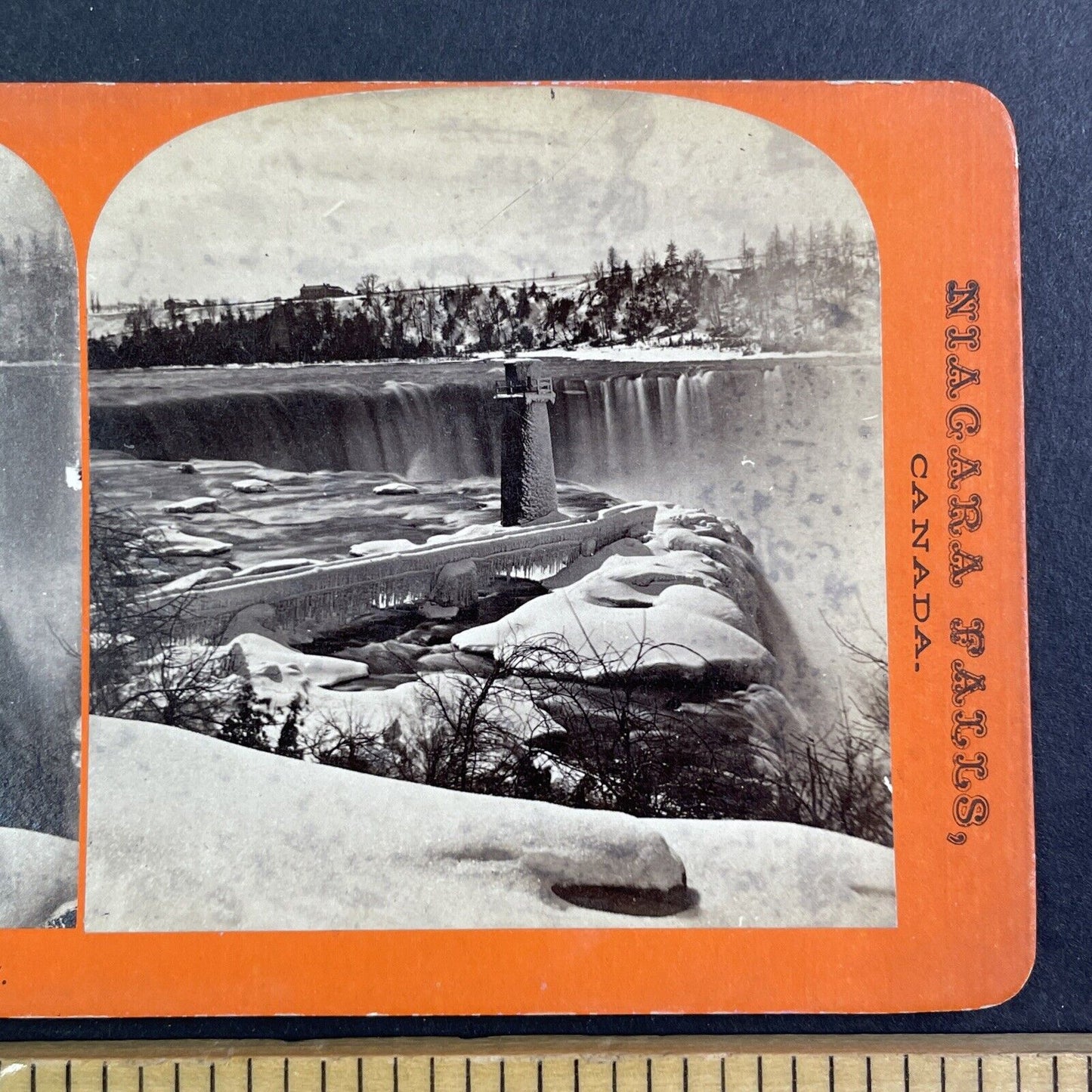 Terrapin Tower in Winter Niagara Falls Stereoview S. Davis Antique c1870s Y1198