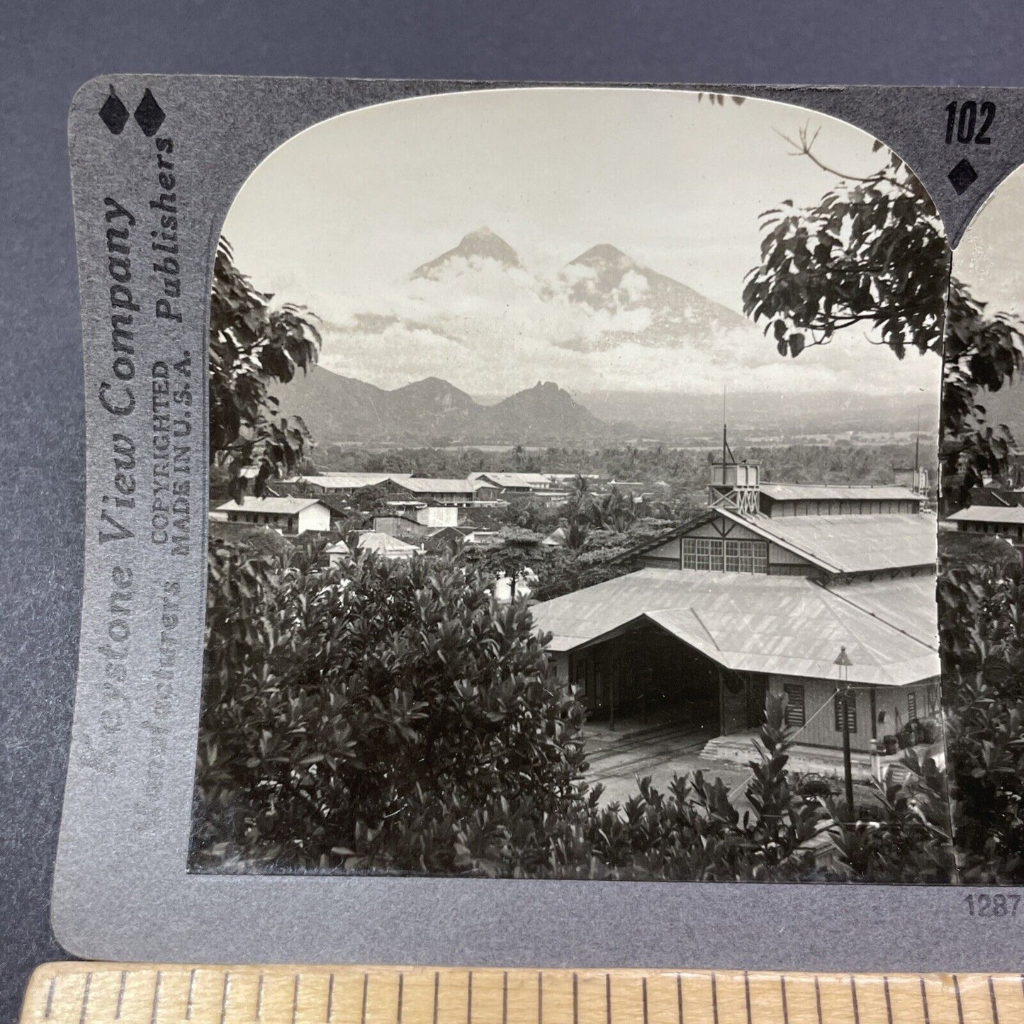 Antique 1910 The Acatenango Volcano Guatemala Stereoview Photo Card V2043