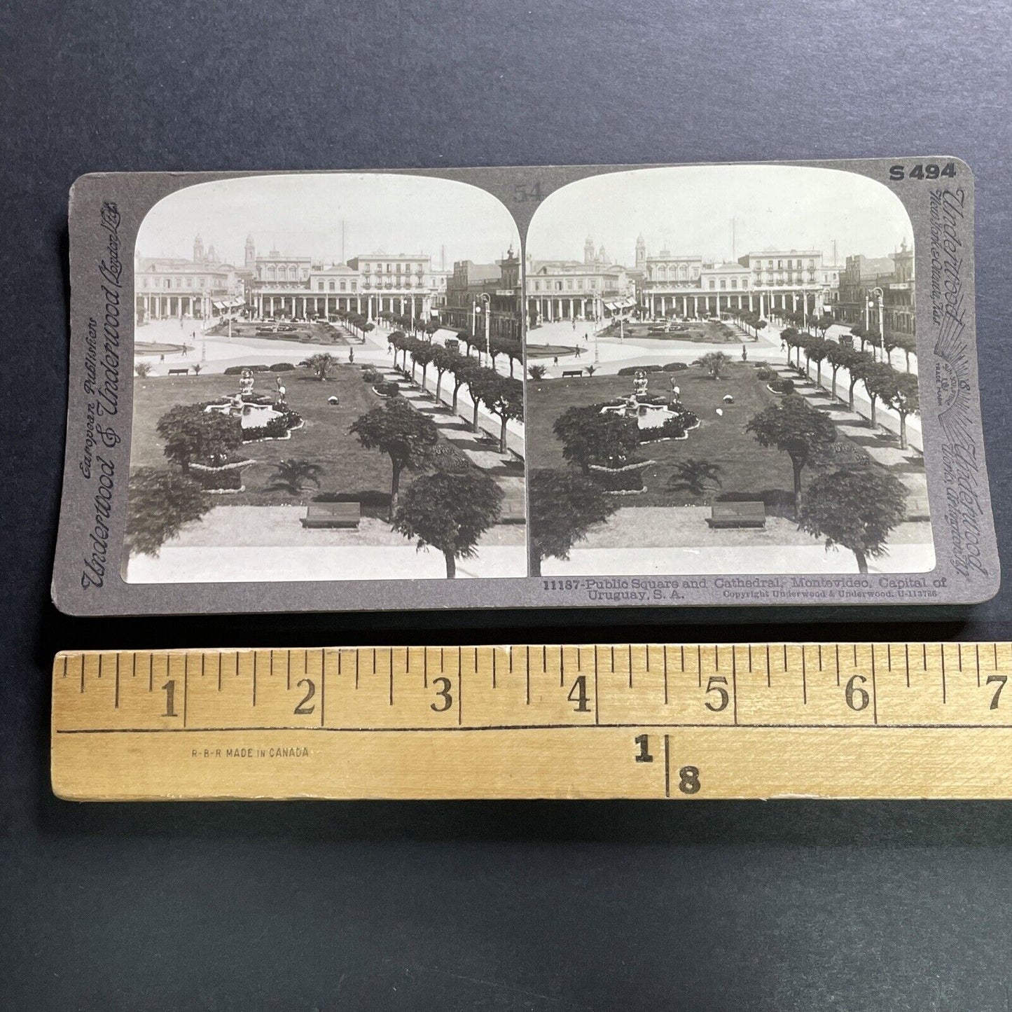 Antique 1905 Montevideo Uruguay Public Square Stereoview Photo Card P1301