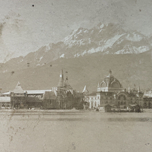 Antique 1903 Lucerne & Lake Lucerne Switzerland Stereoview Photo Card P3926