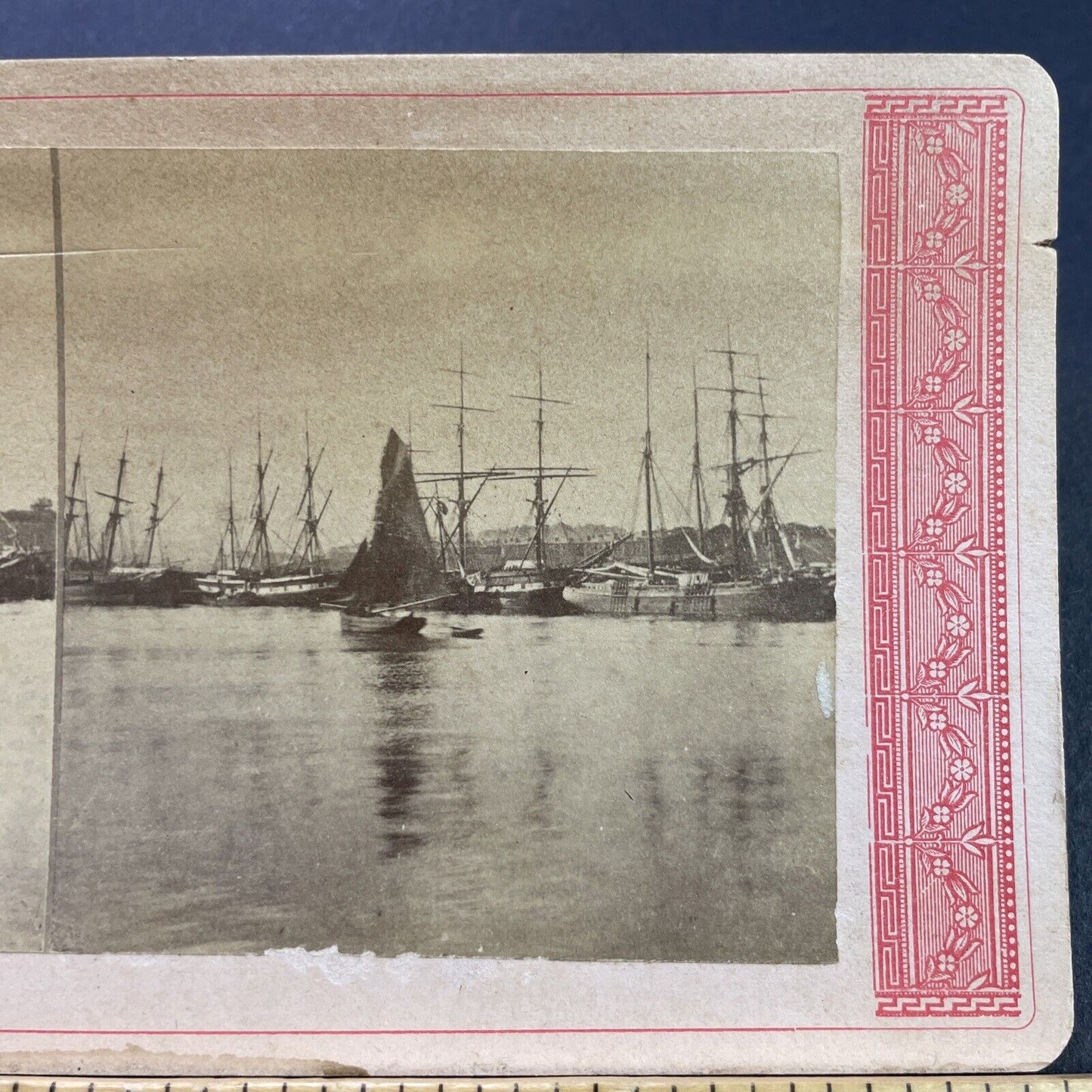 Antique 1870s French Navy Ships Aude River France Stereoview Photo Card P4133