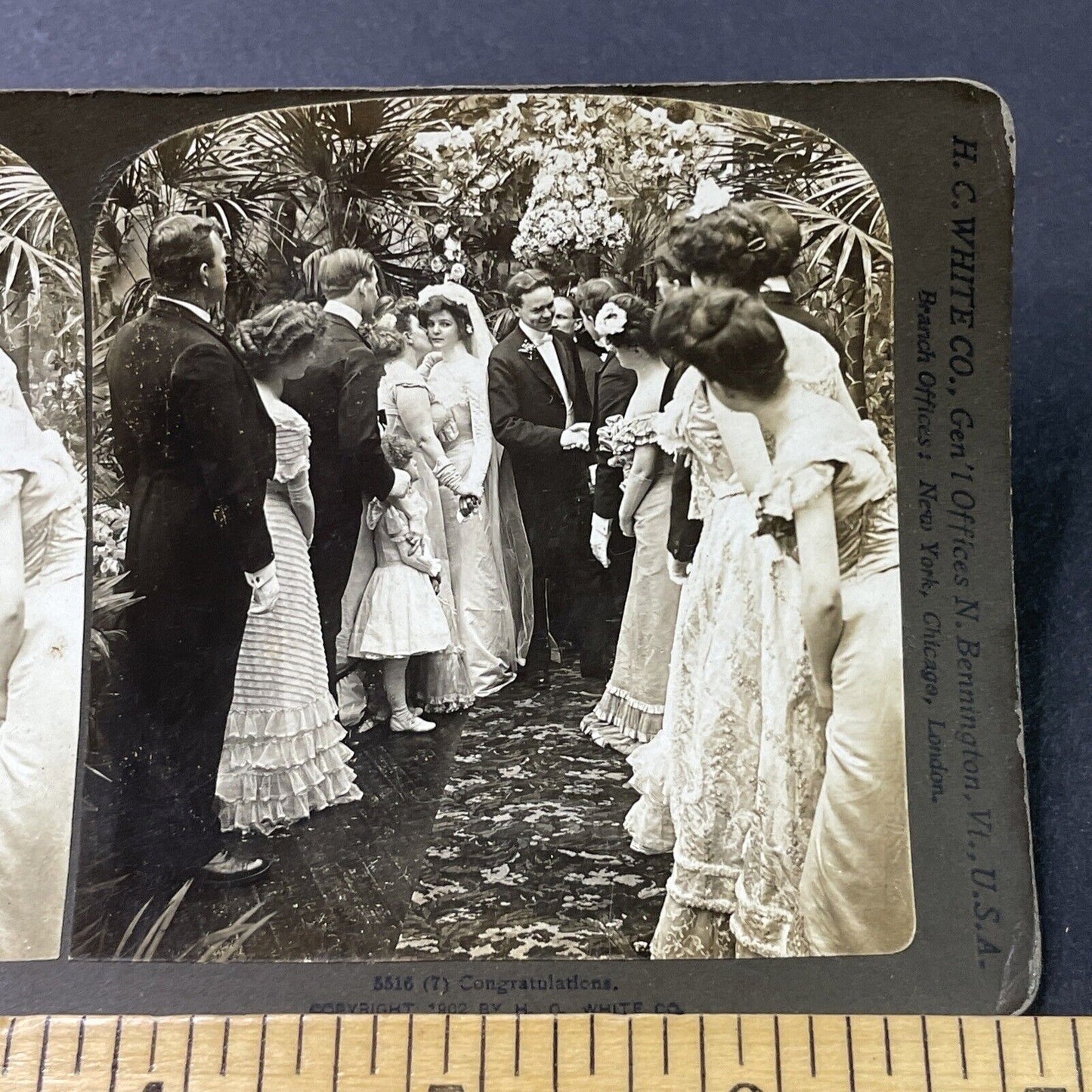 Antique 1902 Bride & Groom Congratulated By Guests Stereoview Photo Card P2948