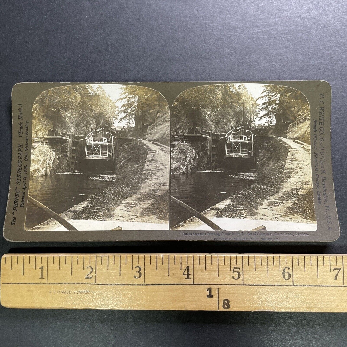 Antique 1902 Boat Passing Through Gota Canal Sweden Stereoview Photo Card P1309