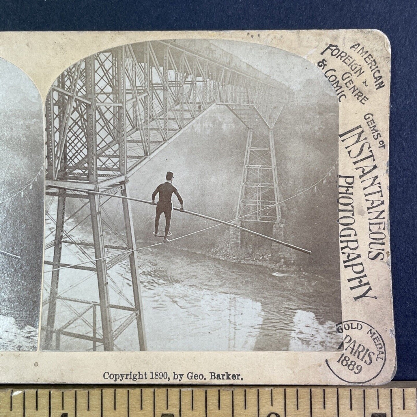 Samuel Dixon Tightrope Walking Niagara Gorge Stereoview Antique c1890 X1921