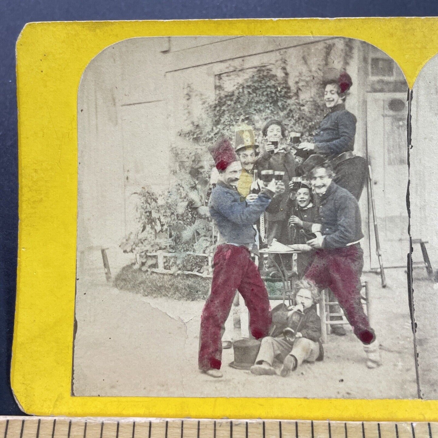 Antique 1870s Russian Boys Drinking Beer Russia Stereoview Photo Card P4113