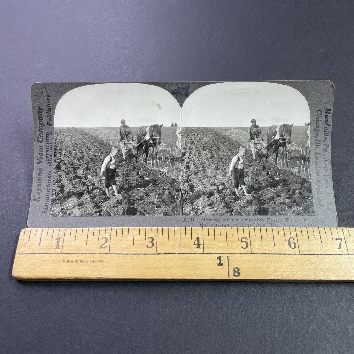 Antique 1920s Russian Ukranian Farmers Plough Fields Stereoview Photo Card P3696