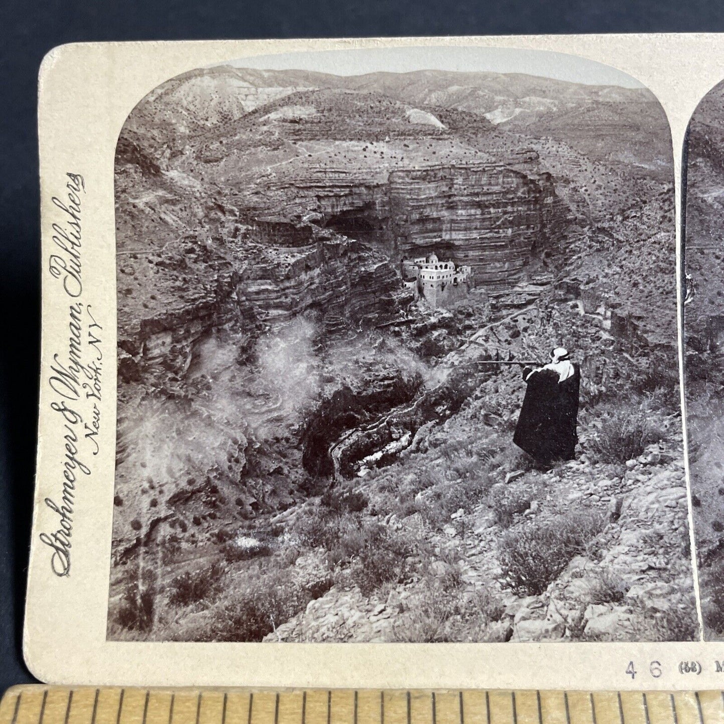 Antique 1896 Man Shoots At Canyon Roadway Road Stereoview Photo Card P4608